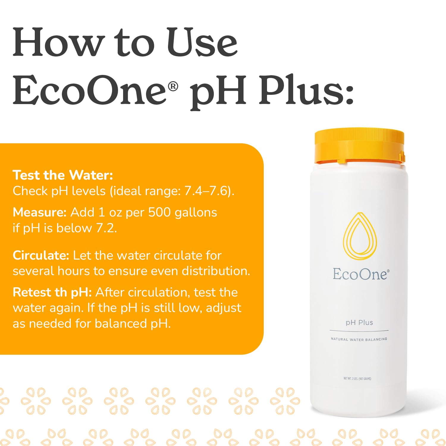 ecoone vertiendo pH Plus disuelto en un jacuzzi para equilibrar el pH y mejorar agua