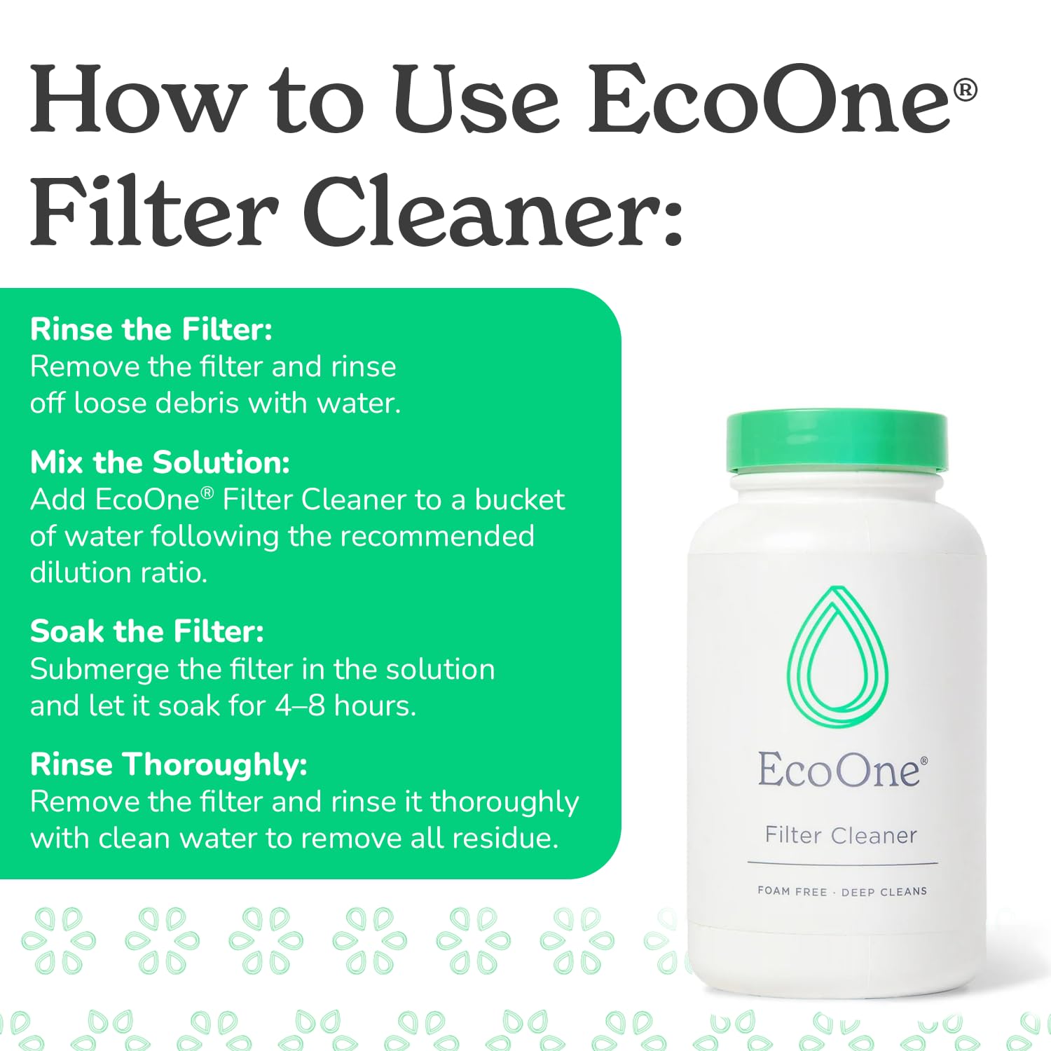 ecoone filtro sumergido en cubo durante remojo, limpieza profunda efectiva