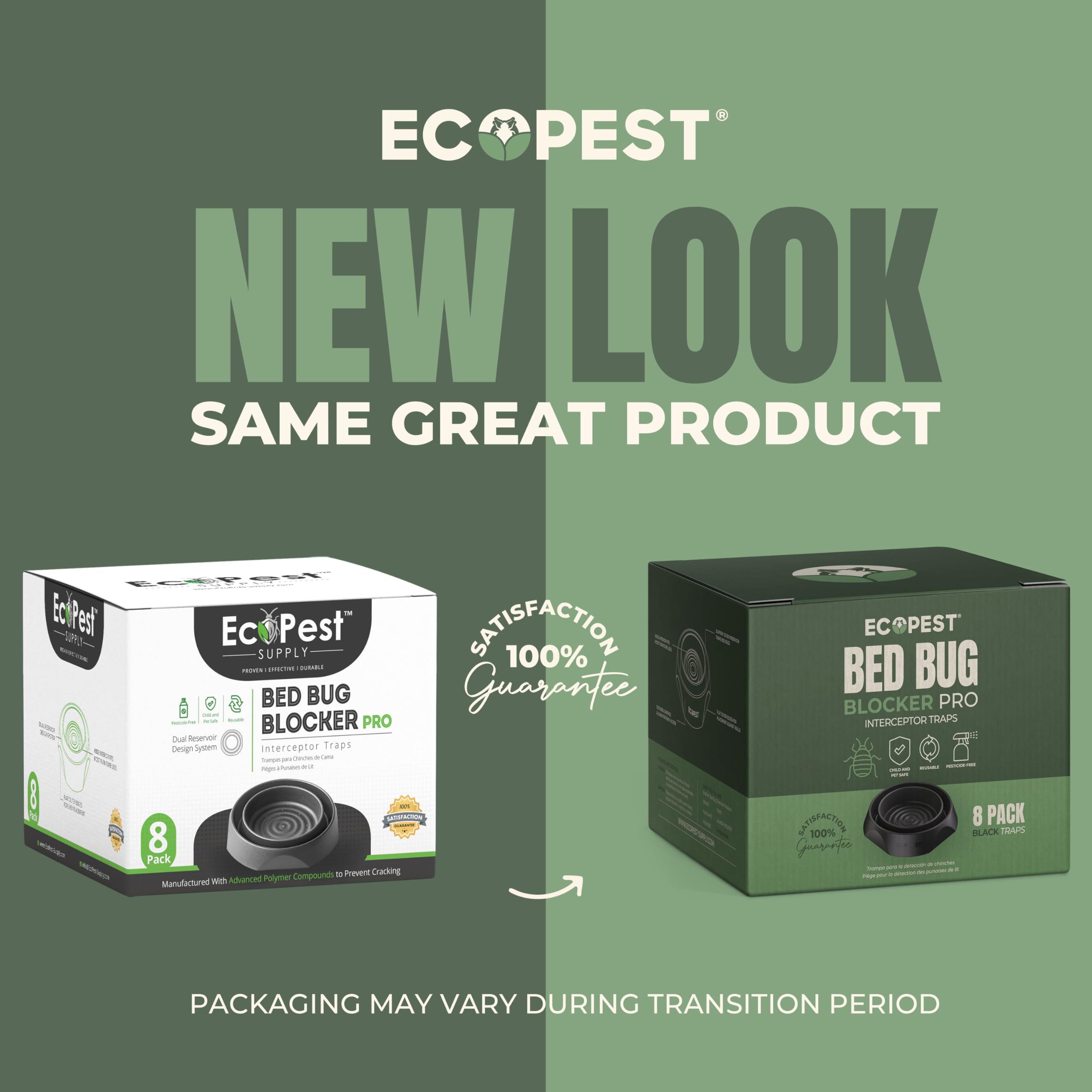 ECOPEST interceptor colocado bajo pata de cama demostrando protección continua