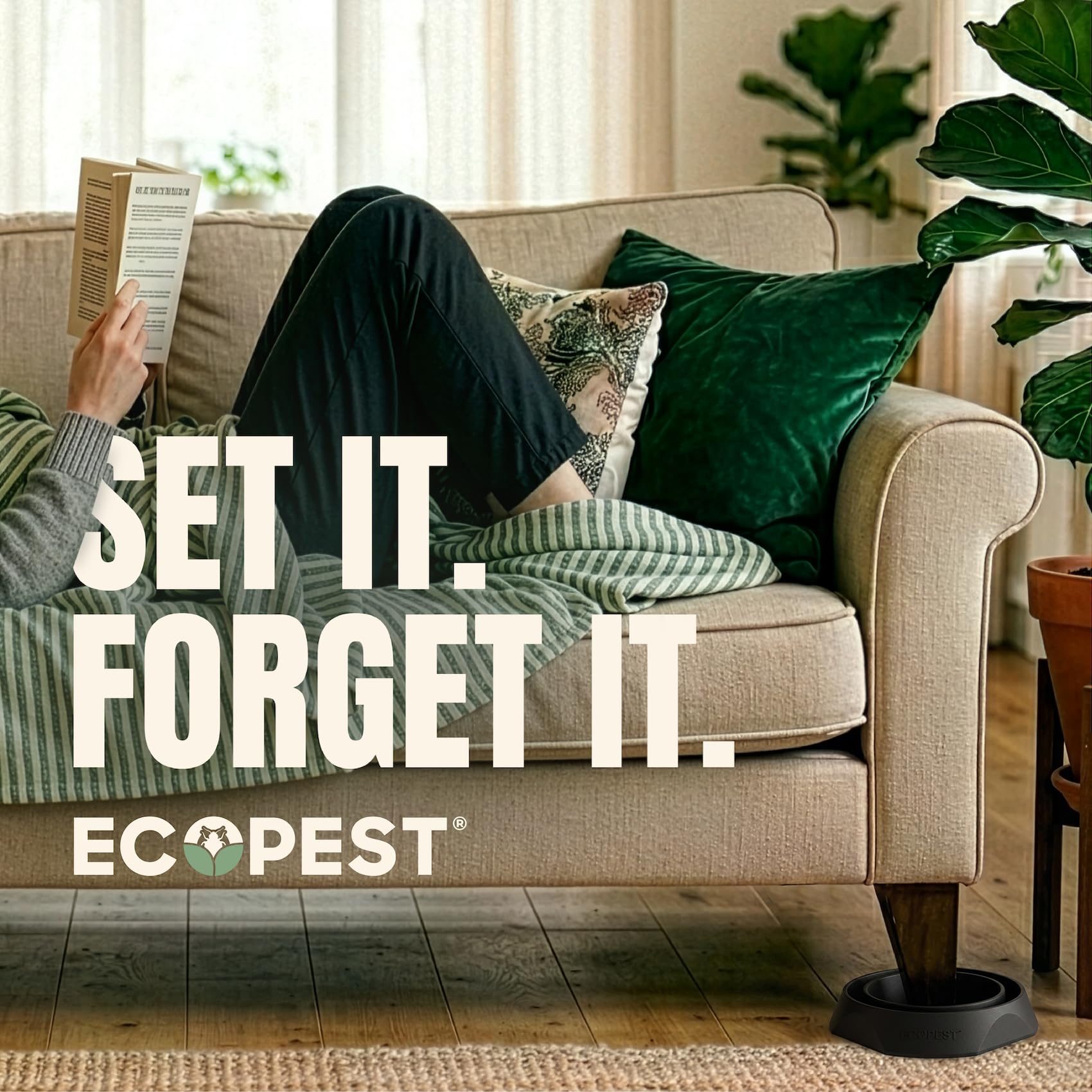 ECOPEST paquete de ocho interceptores mostrando cobertura para dos camas