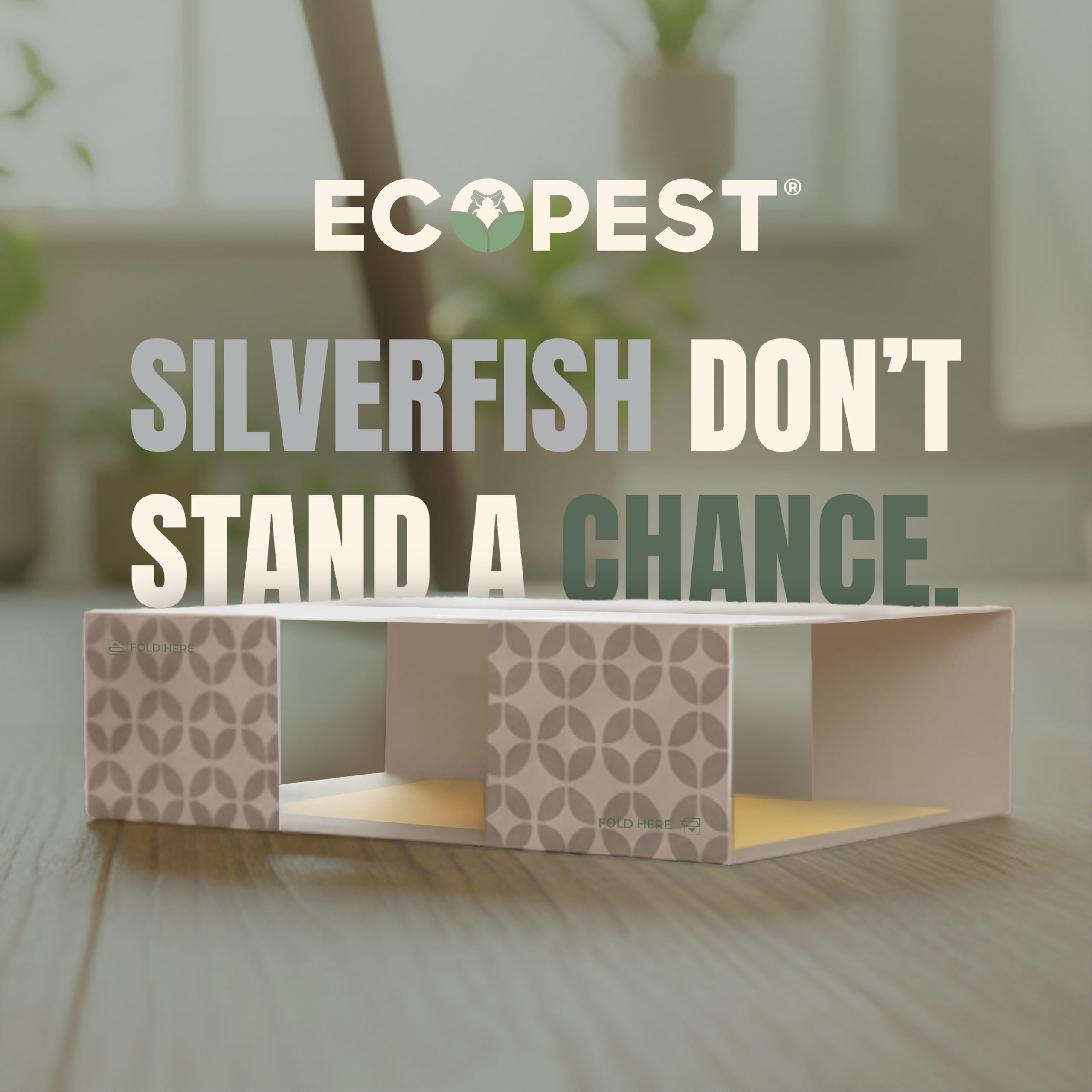 ECOPEST Silverfish Trap adhesivo expuesto destacando pegajosidad efectiva
