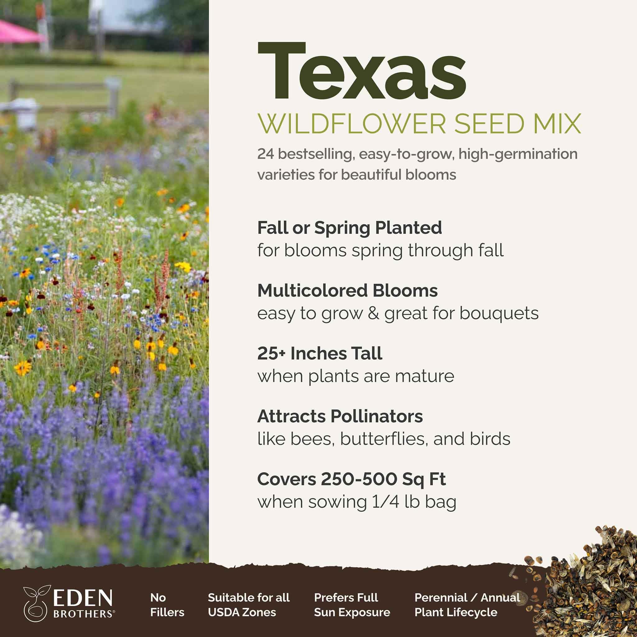 Eden Brothers detalle de semillas mixtas que indica pureza y alta germinación