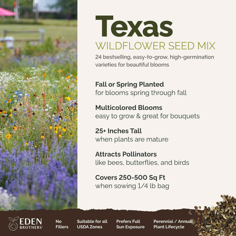 Eden Brothers detalle de semillas mixtas que indica pureza y alta germinación