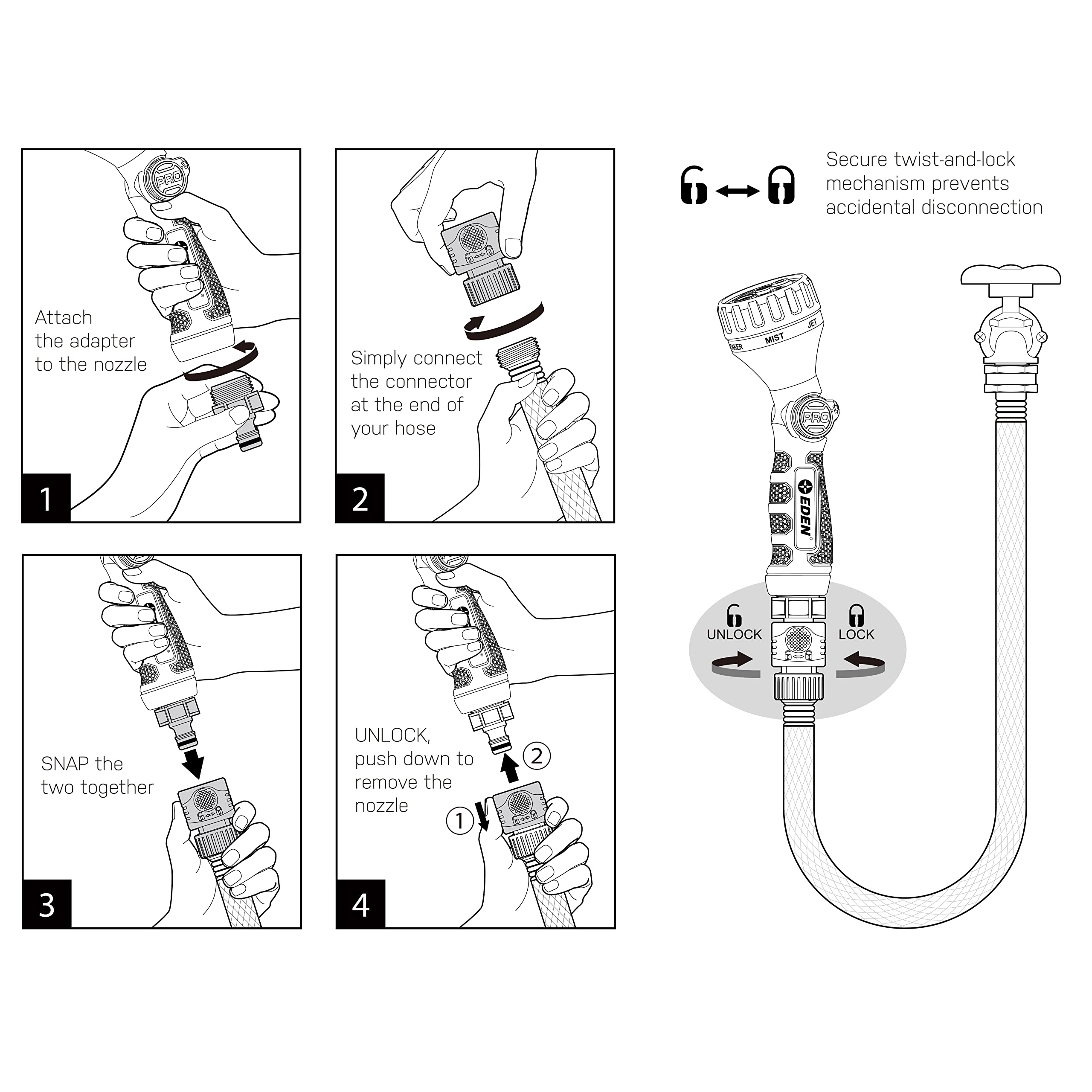 Eden boquilla en mano para comparar tamaño y ergonomía durante uso
