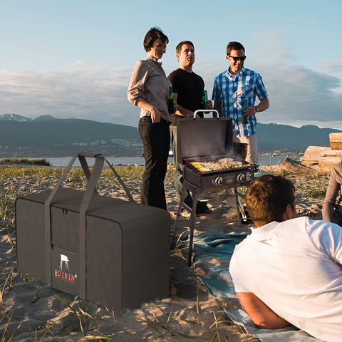 EDIBIN funda 22" en uso durante camping, facilita transporte seguro