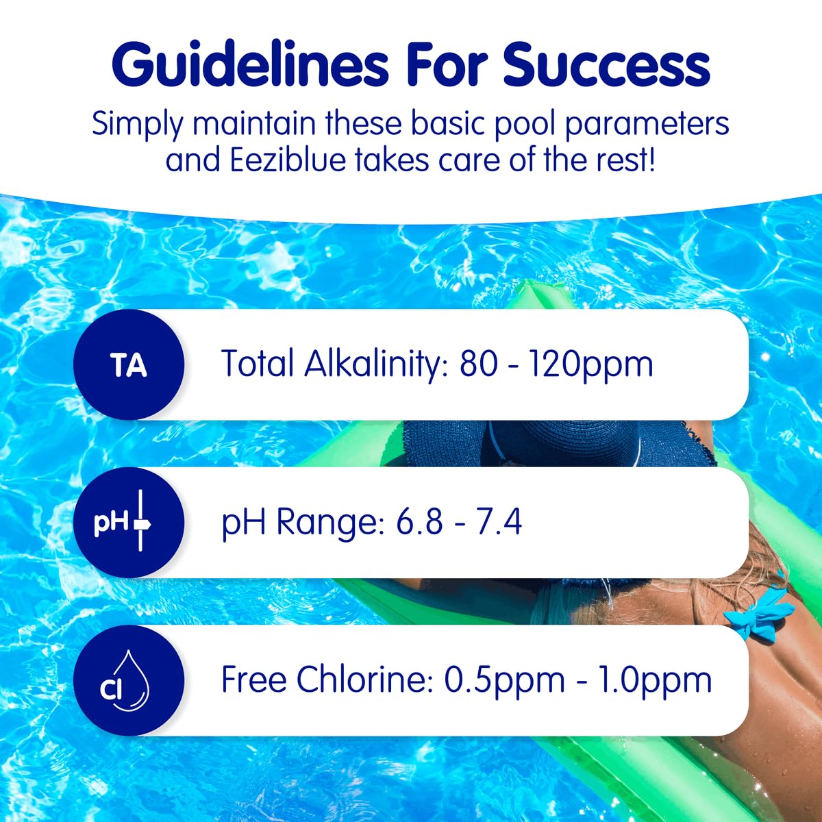 Eeziblue aplicando en piscina inground para tratamiento de choque