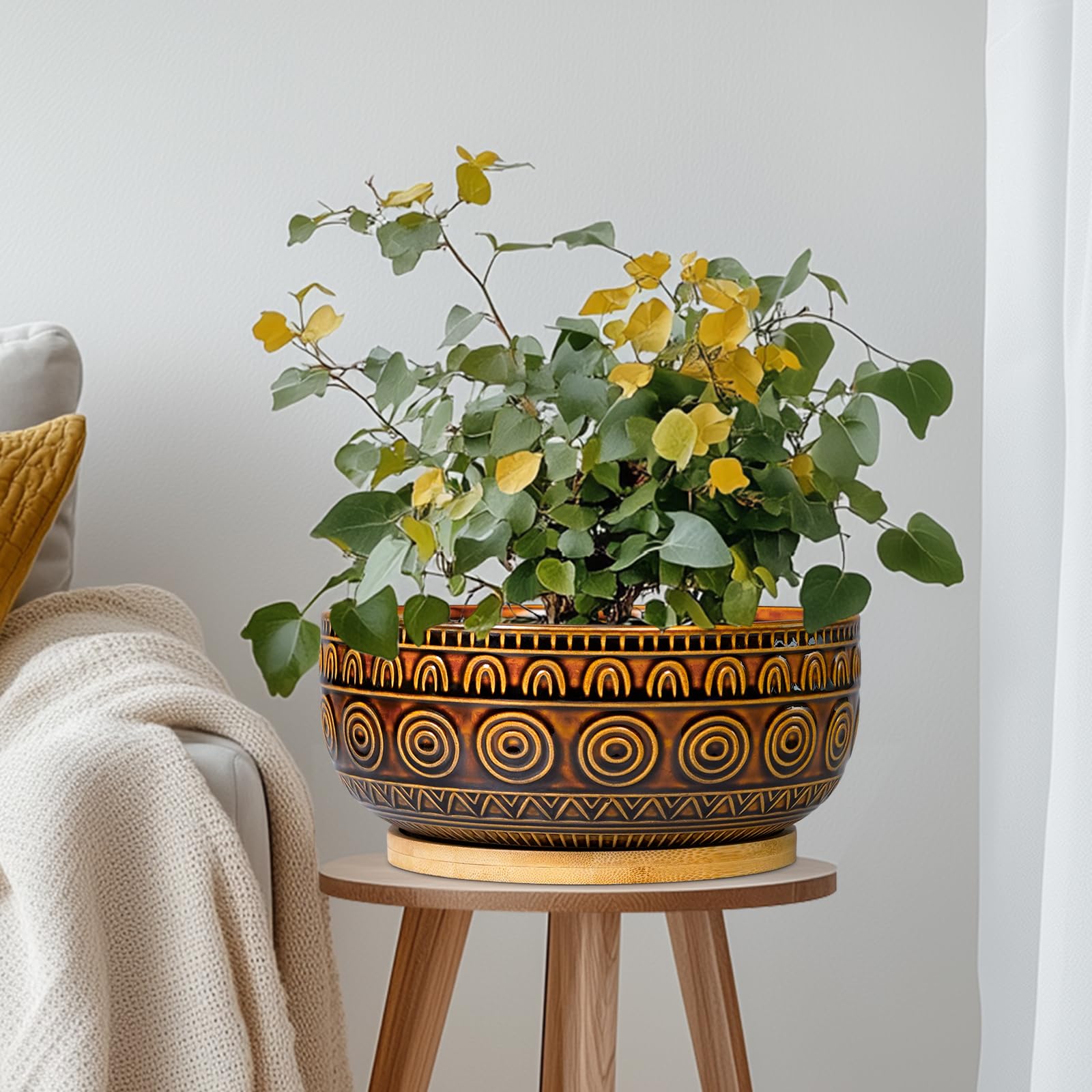 Eightpot maceta en balcón decorando con plantas y ambiente acogedor