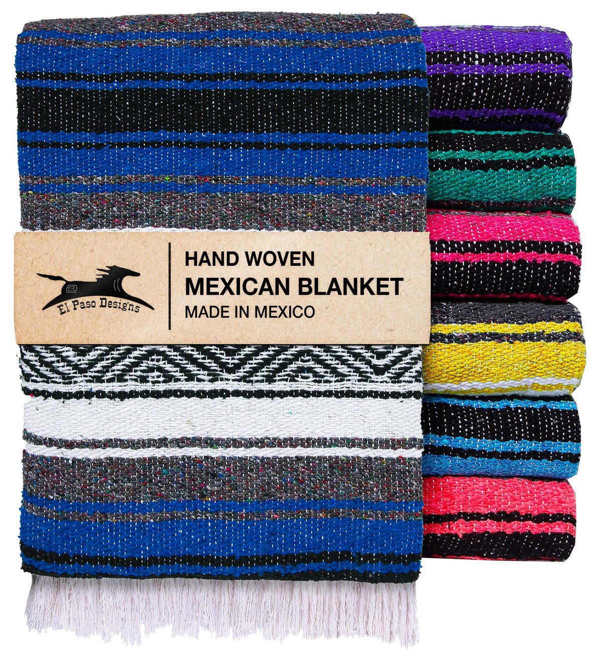 El Paso Designs manta frontal serape azul muestra diseño auténtico y color