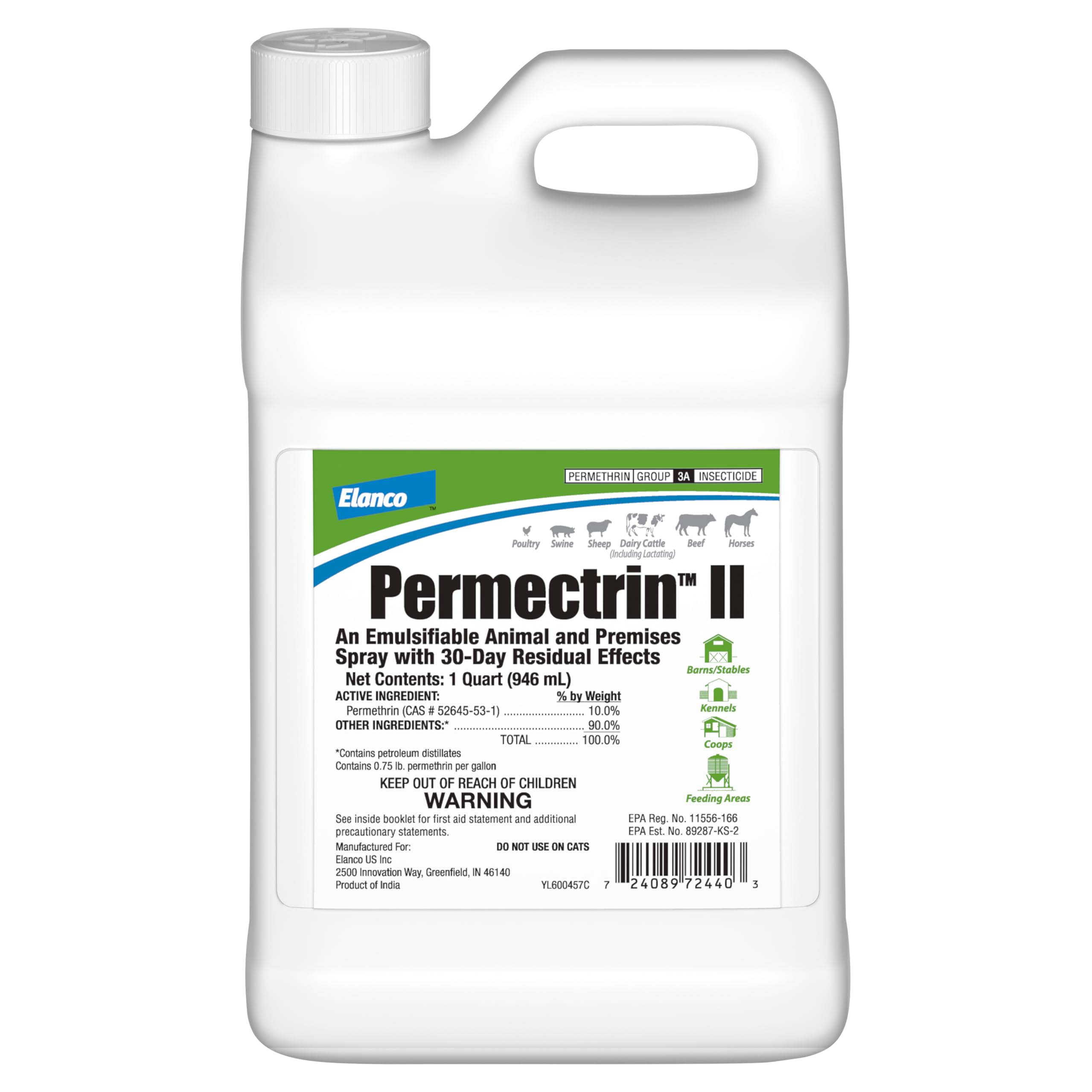 Elanco Permectrin II envase frontal mostrando etiqueta y tamaño