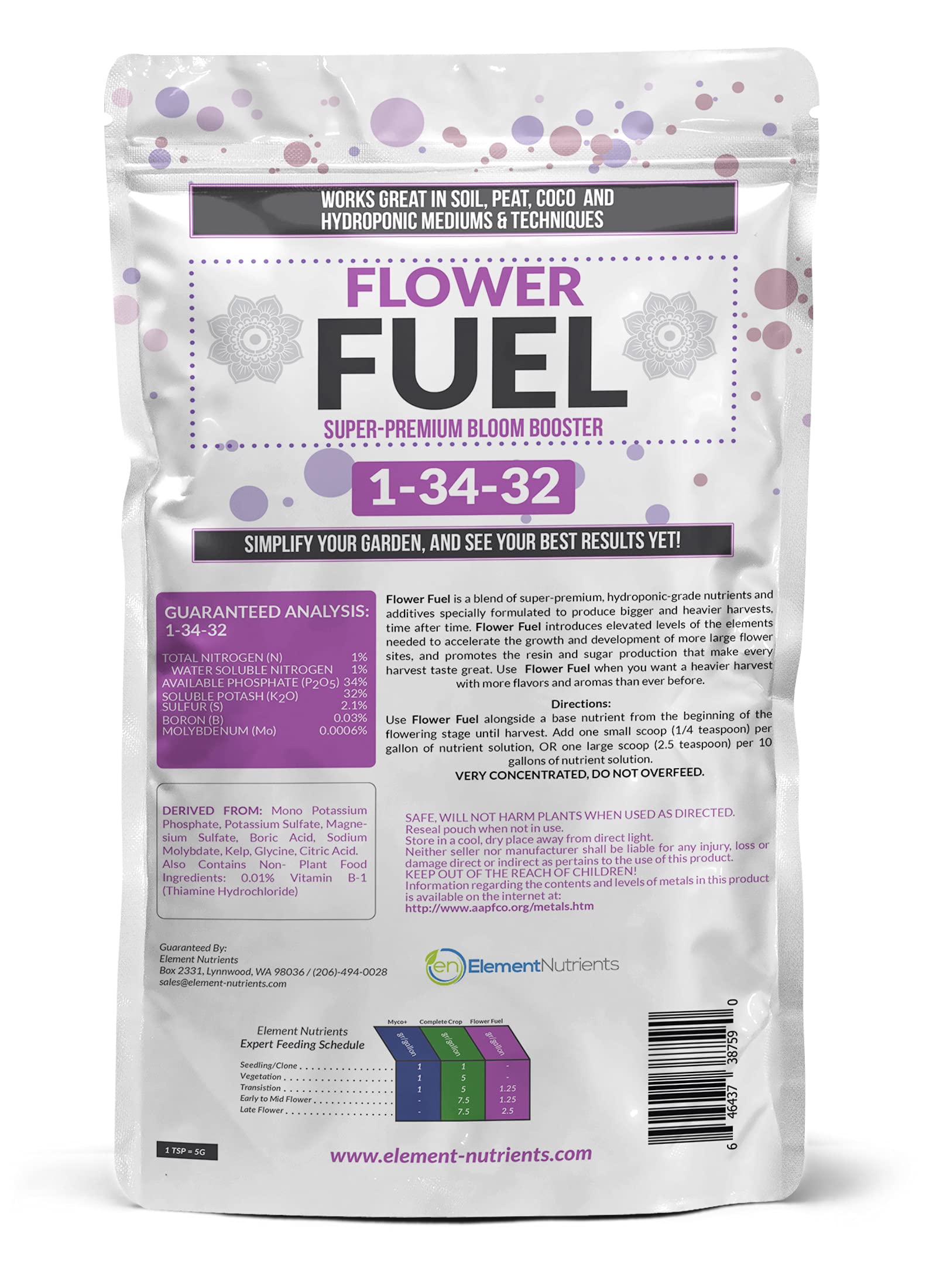 Element Nutrients detalle del polvo fino para disolución rápida