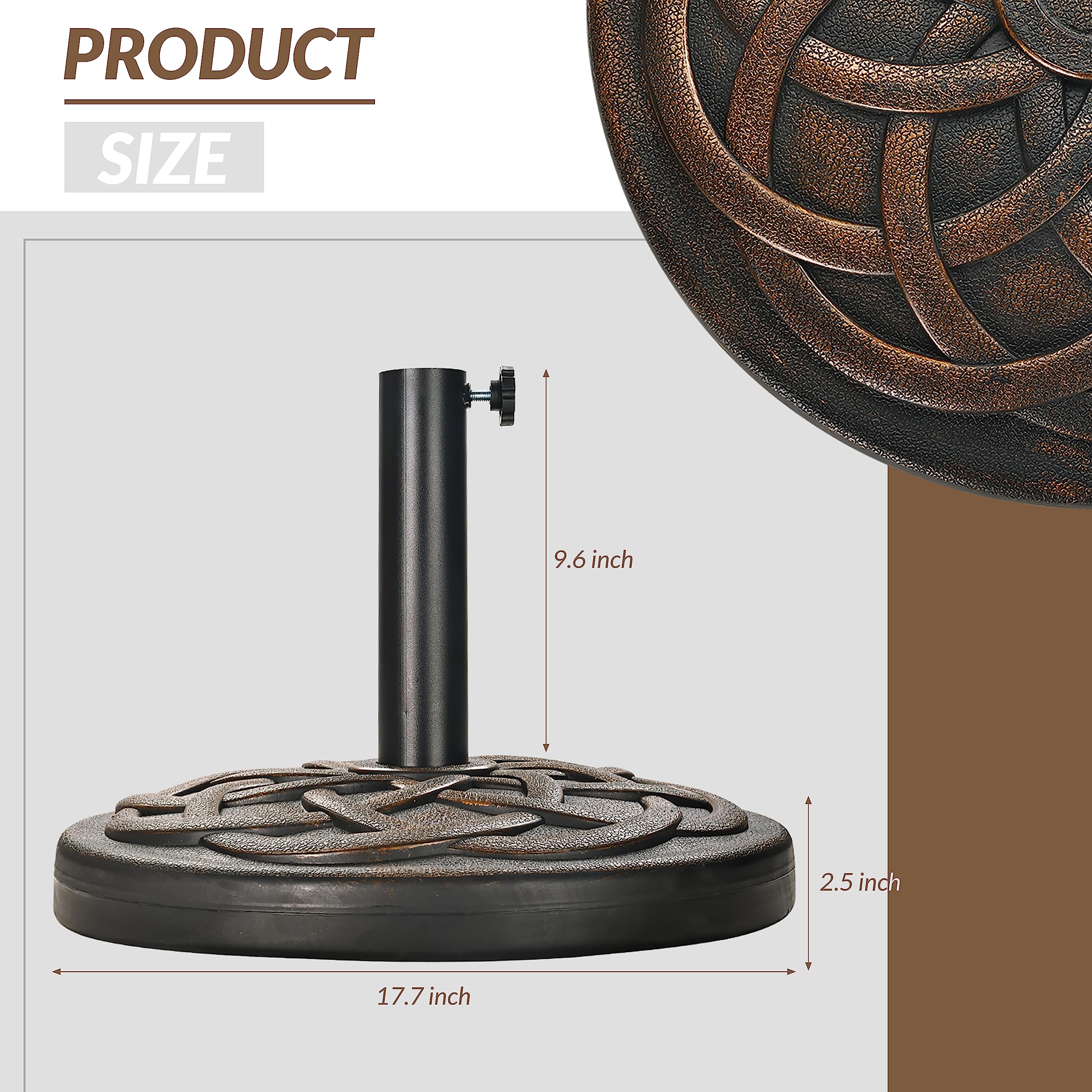 Elevon base en uso en patio sosteniendo sombrilla para confort exterior