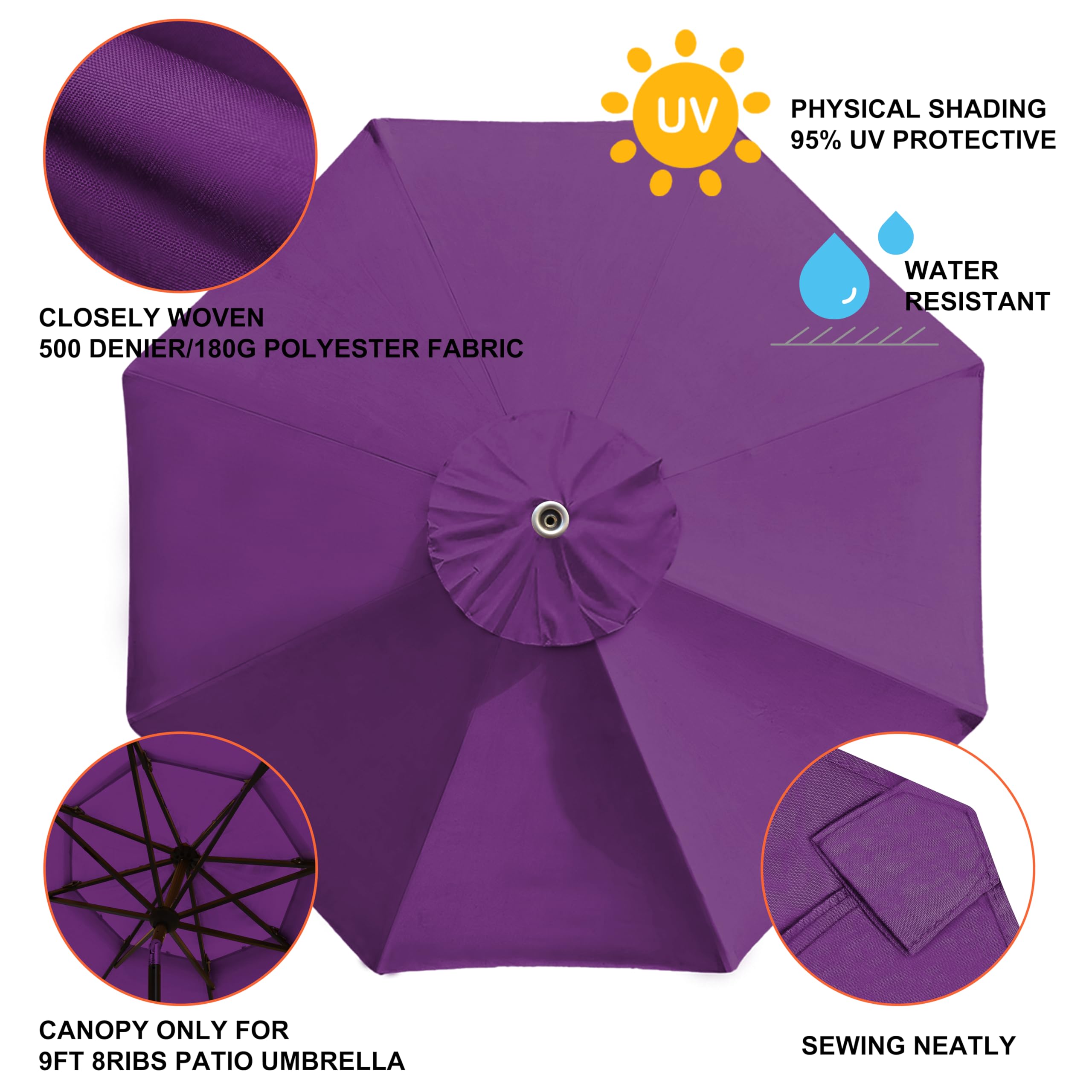 EliteShade toldo morado instalado sobre mesa de patio creando sombra cómoda