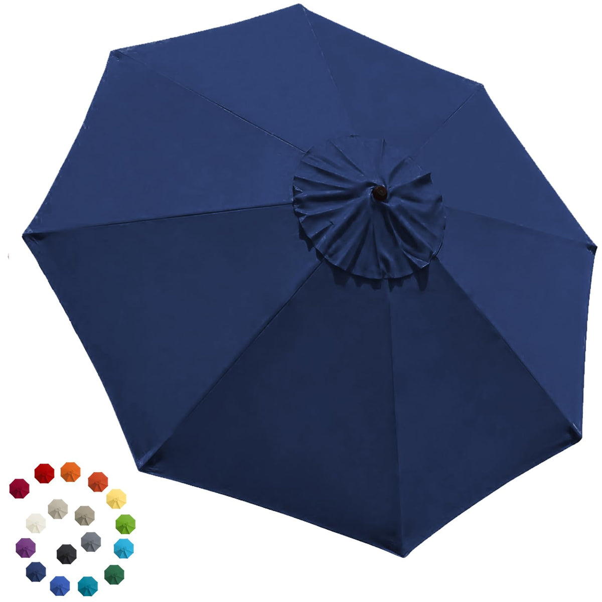 EliteShade vista frontal del toldo azul marino con sombra amplia
