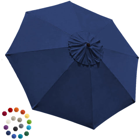 EliteShade vista frontal del toldo azul marino con sombra amplia