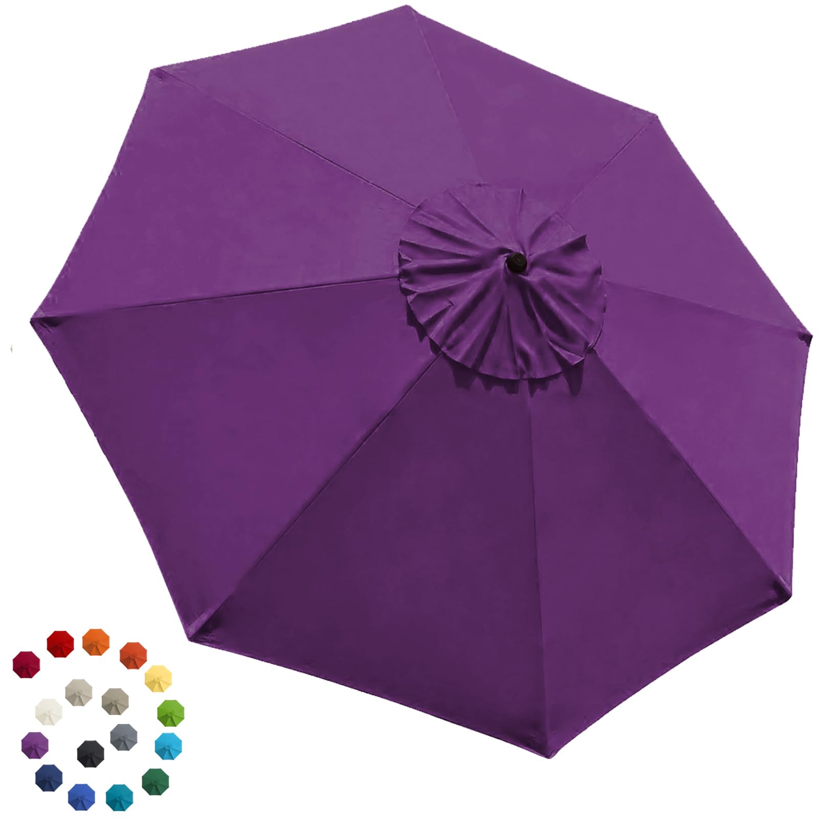 EliteShade vista frontal del toldo morado mostrando ajuste y color duradero