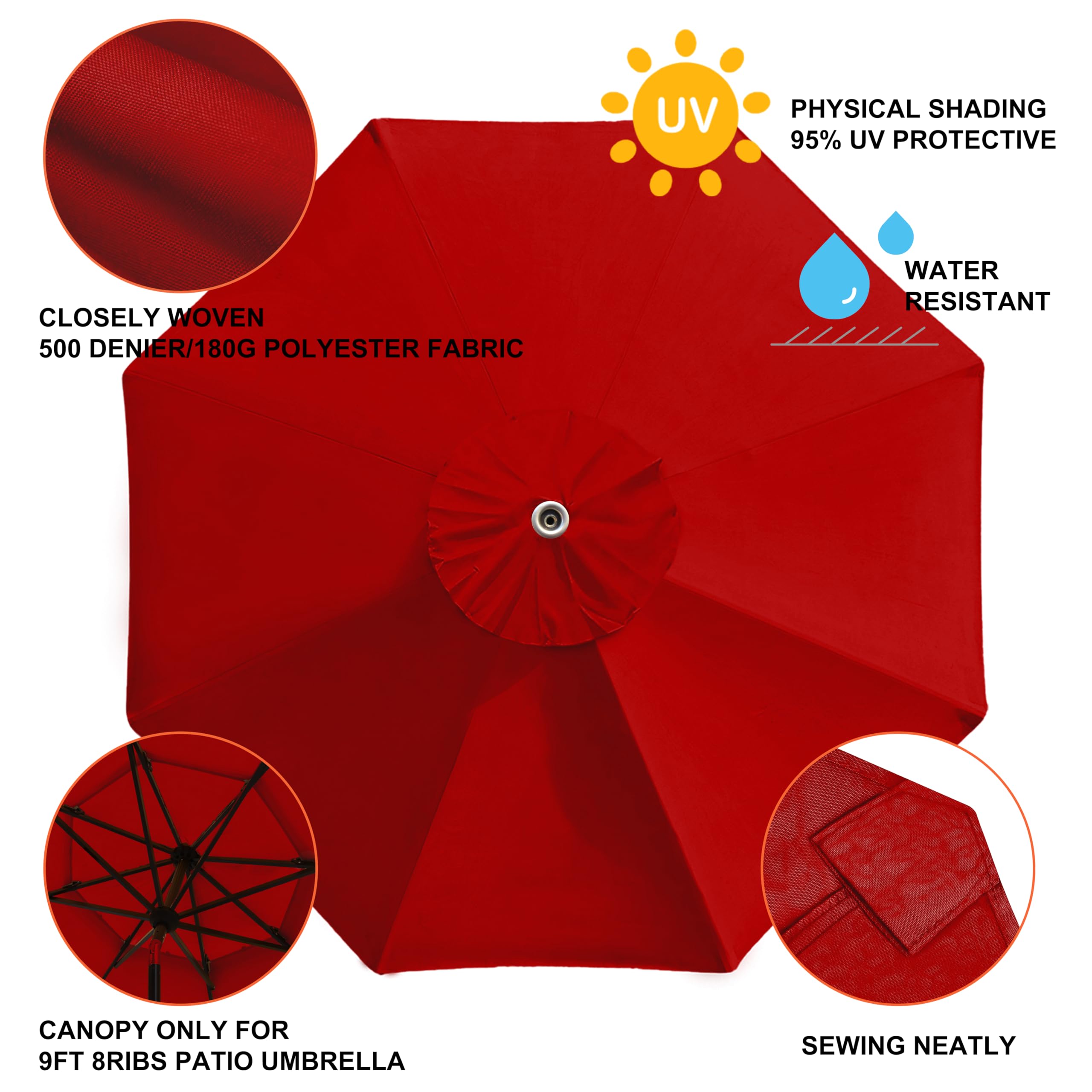 EliteShade canopy rojo instalado sobre mesa exterior aportando sombra y estilo