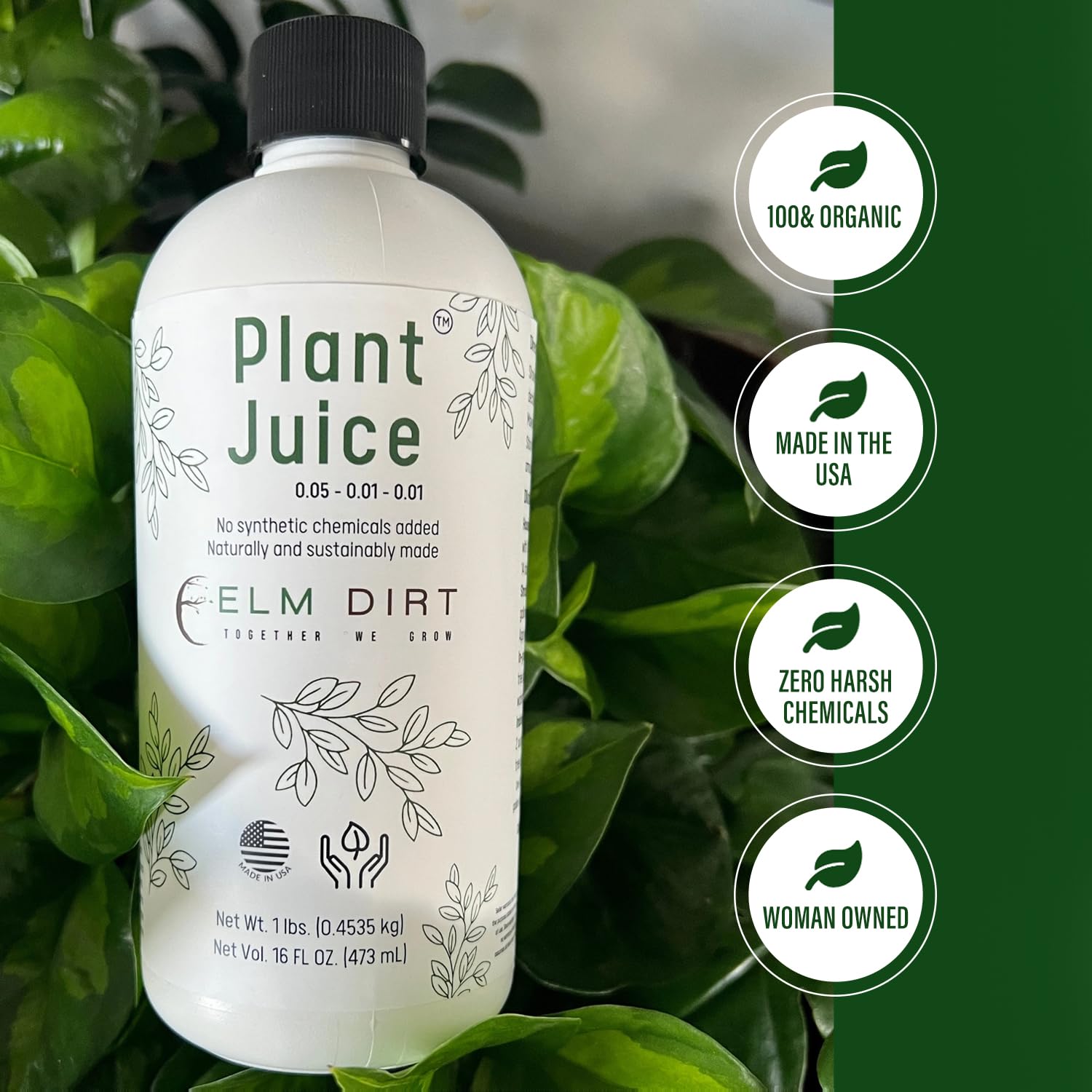 Elm Dirt aplicándose en maceta demostrando fácil uso y nutrición