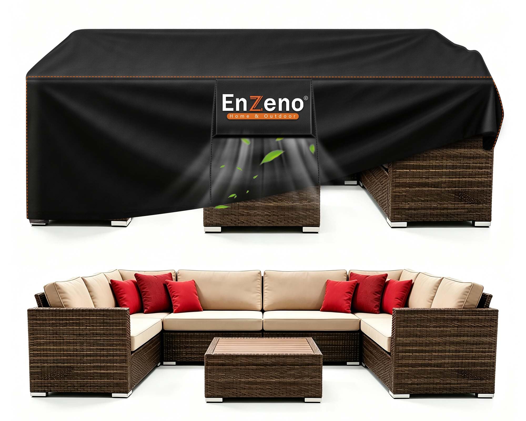 Enzeno vista frontal de la funda protegiendo conjunto rectangular, protección completa