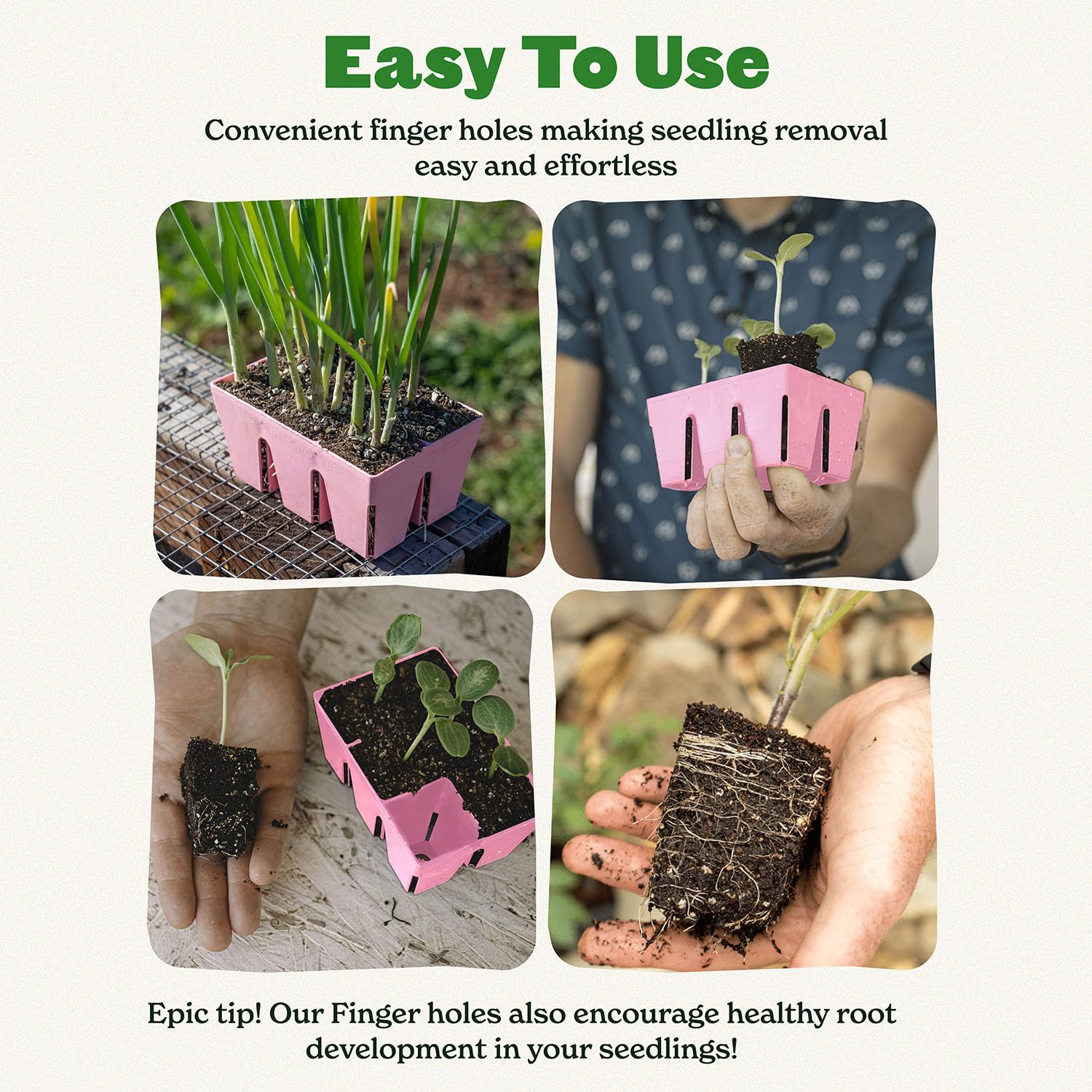 Epic Gardening conjunto de seis bandejas rosa apiladas para almacenamiento duradero