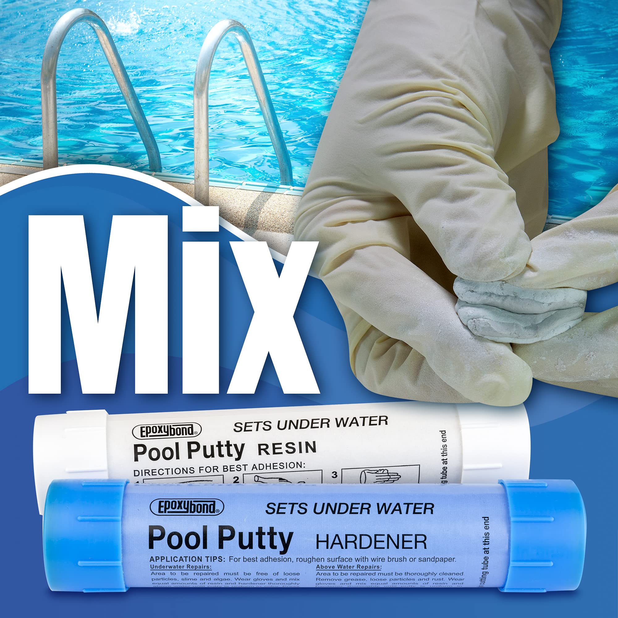 Epoxybond Pool Putty en azulejo reparado mostrando acabado resistente y estético