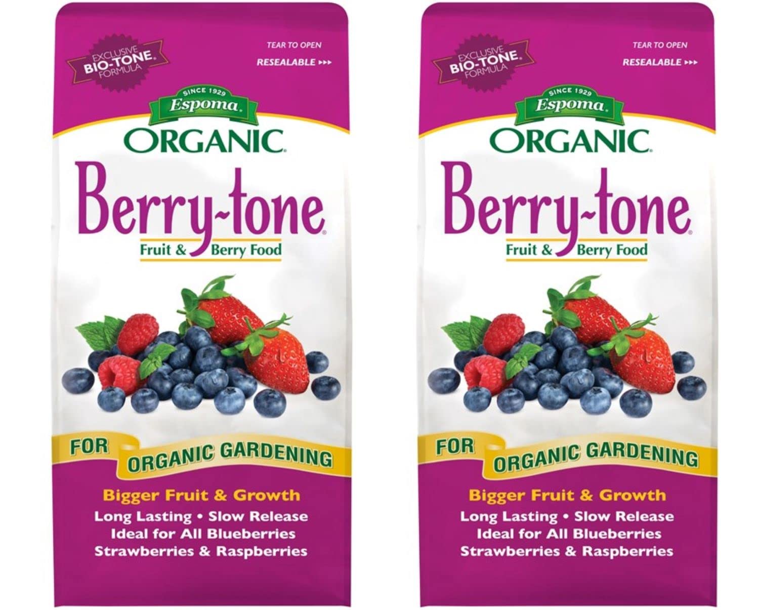 Espoma Berry-Tone frente del paquete mostrando presentación y uso práctico