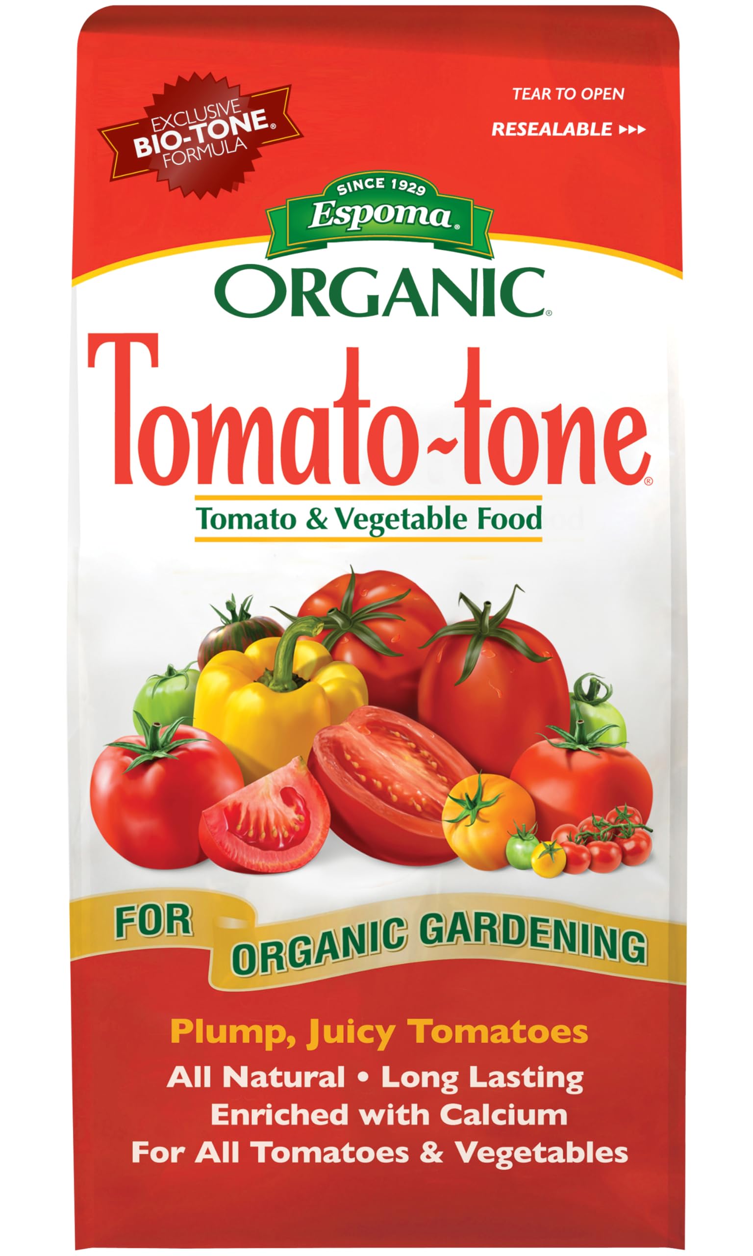 Espoma Tomato-tone detalle del granulado listo para esparcir y nutrir