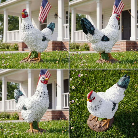 Euiroet gallina colocada en una maceta, aporta altura y carácter decorativo