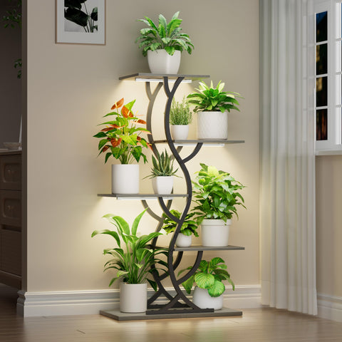 EVAWOO soporte de planta frontal mostrando 5 niveles y estética curvada