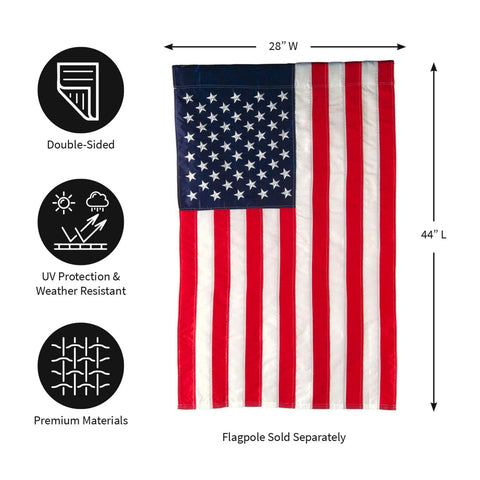 Evergreen Flag primer plano de estrellas bordadas con refuerzo visible