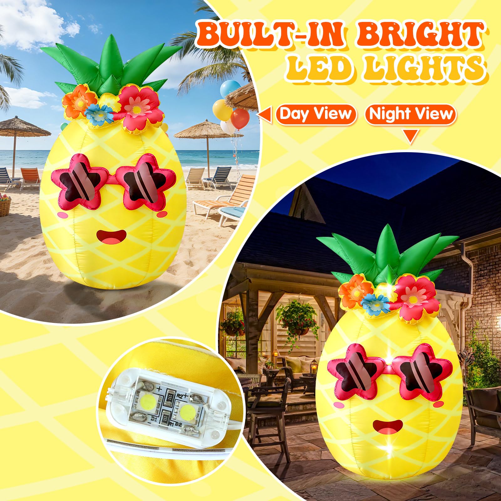 Eyourlife luces LED internas iluminando la piña por la noche