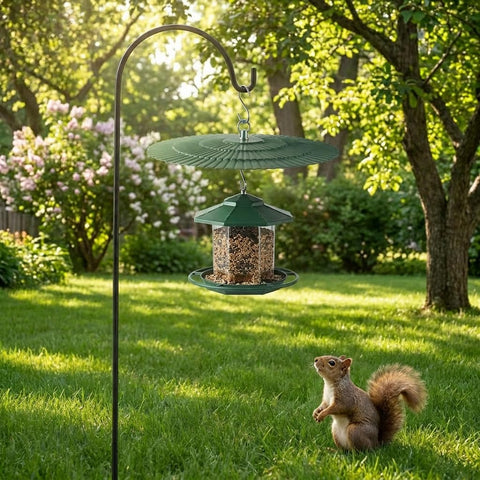 Eyrosa ambiente jardín instalado protegiendo aves y alimento al aire libre