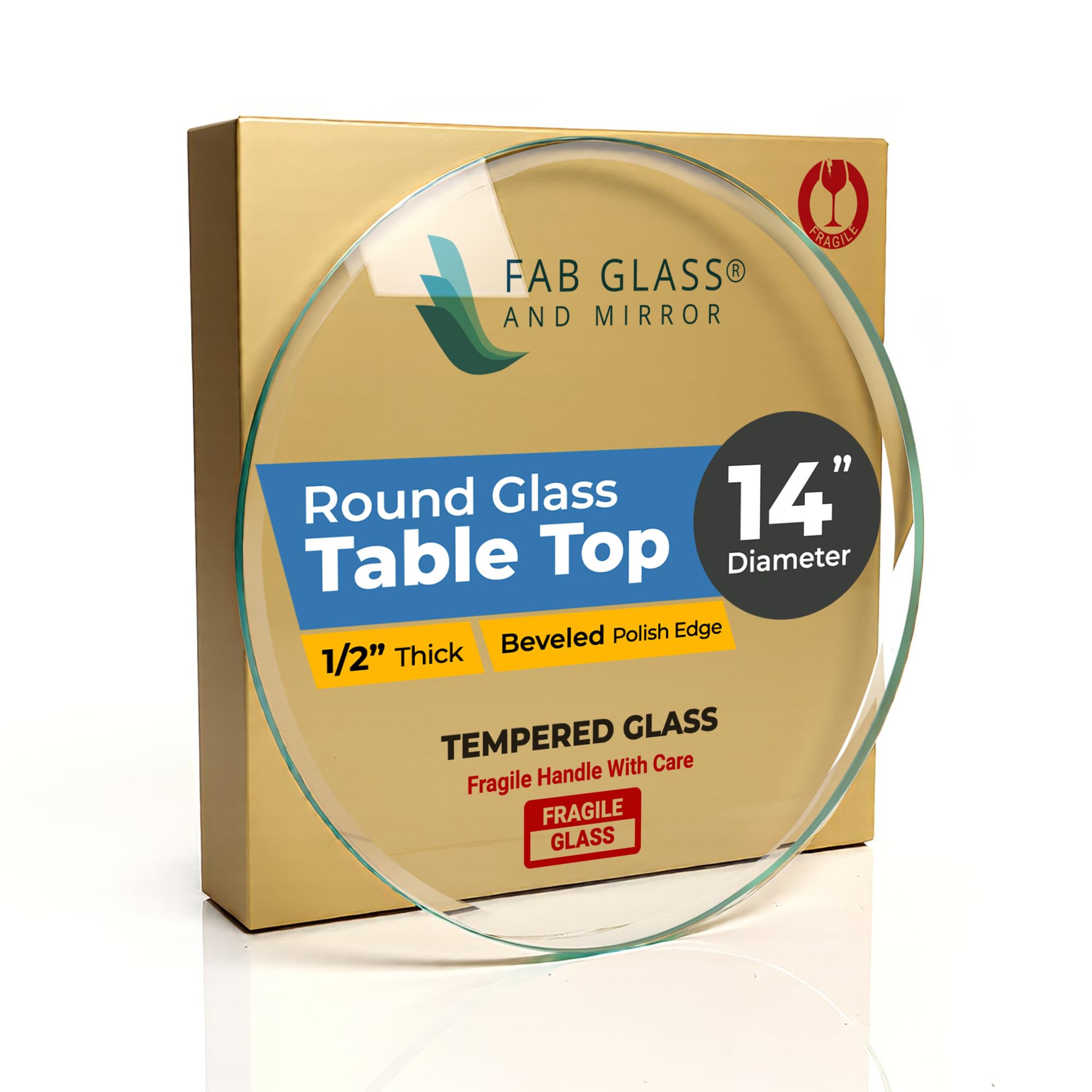 Fab Glass and Mirror vista frontal de la tapa redonda, elegante y segura