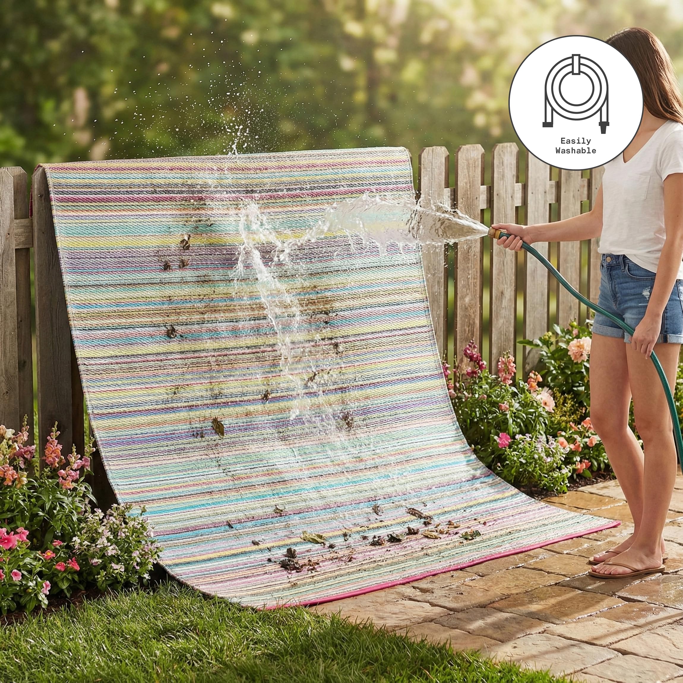 Fab Habitat etiqueta GoodWeave en la alfombra, producción ética certificada