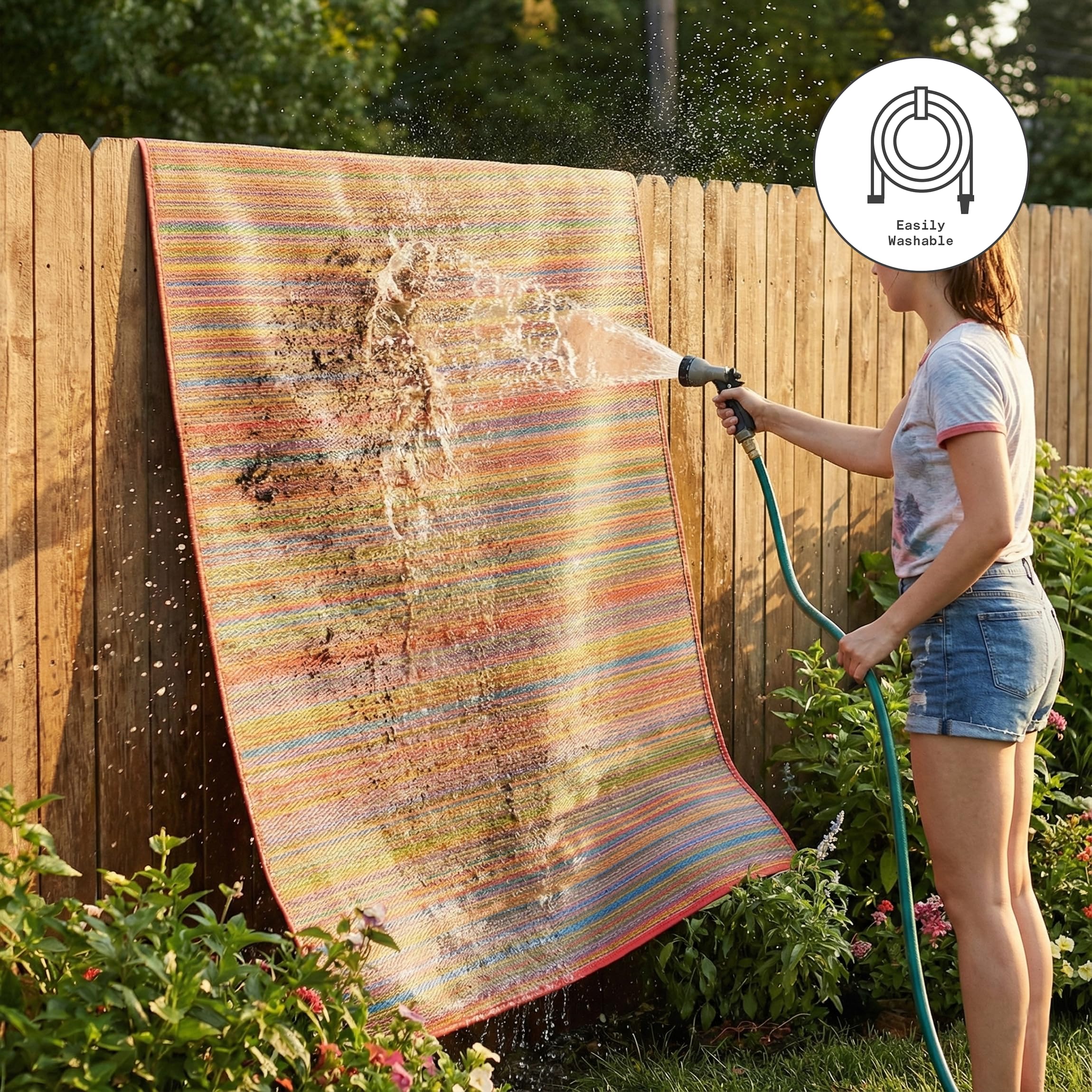 Fab Habitat alfombra al lado de persona para comparar tamaño, ideal para pasillos