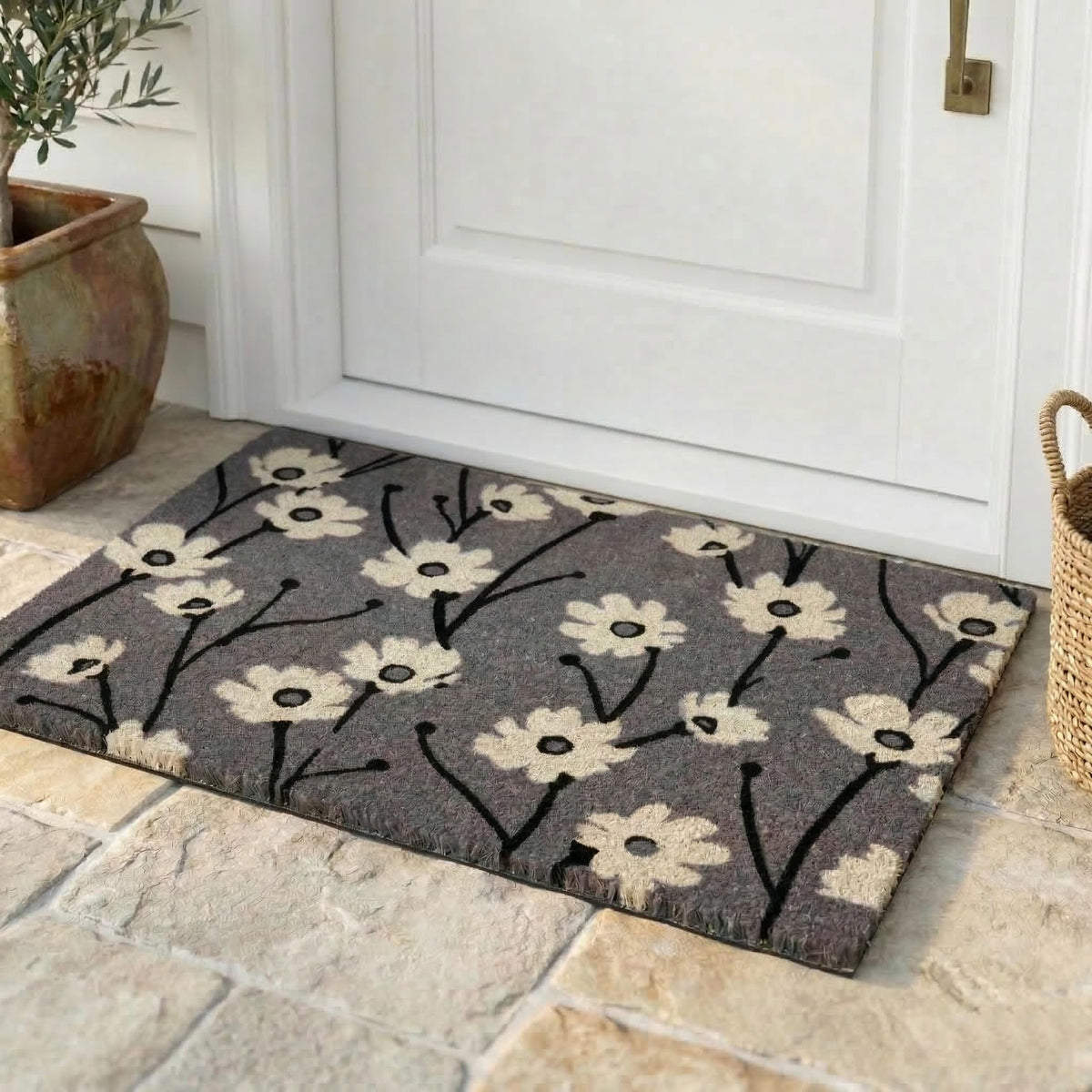 Fab Habitat felpudo frontal Wild Flowers gris, entrada elegante y protegida