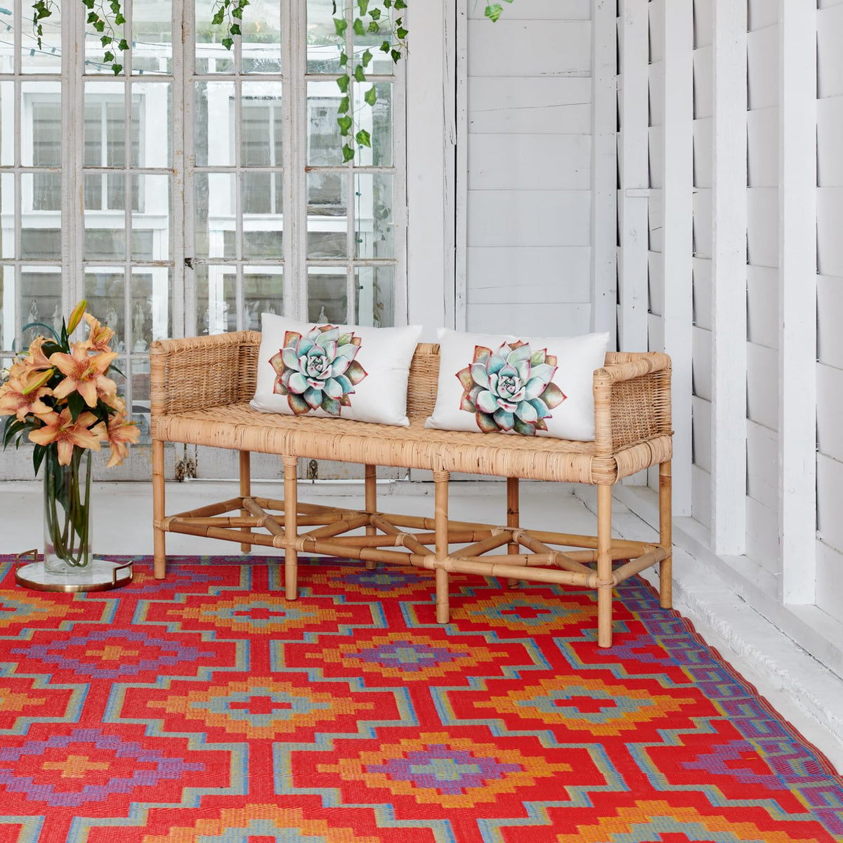 Fab Habitat alfombra frontal mostrando patrón vintage y colores vivos como ventaja decorativa