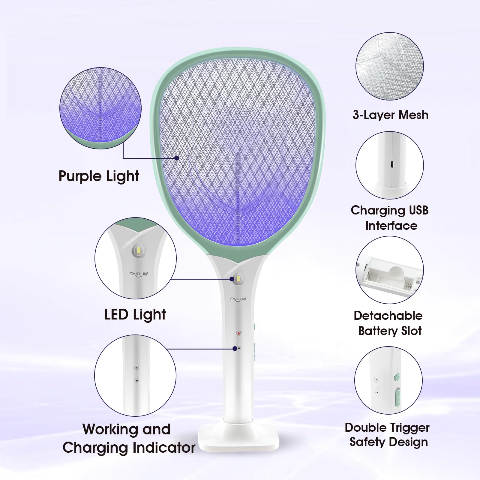 Faicuk luz LED encendida facilitando localización de insectos en oscuridad