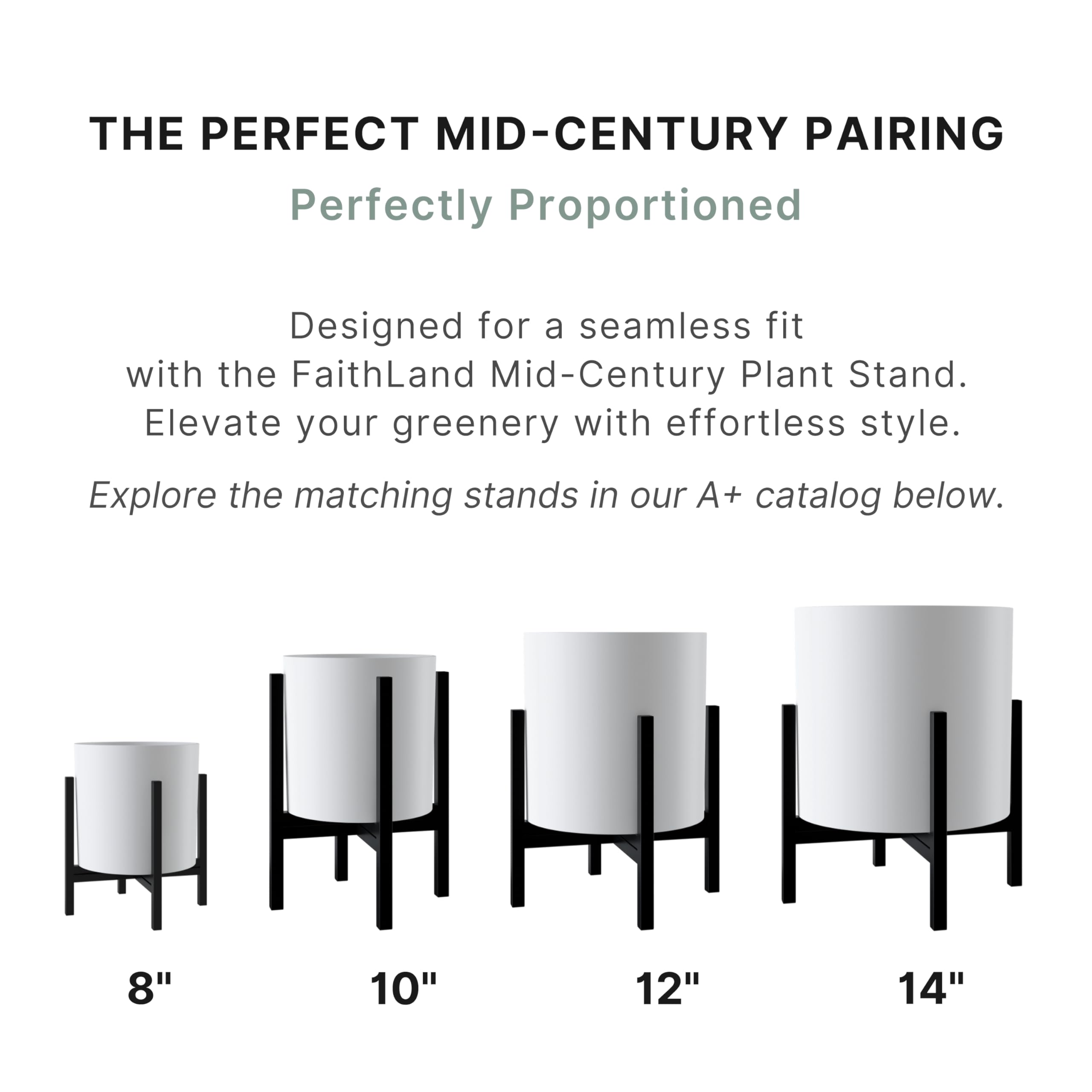 FaithLand maceta montada en soporte mid-century, combinación estética segura