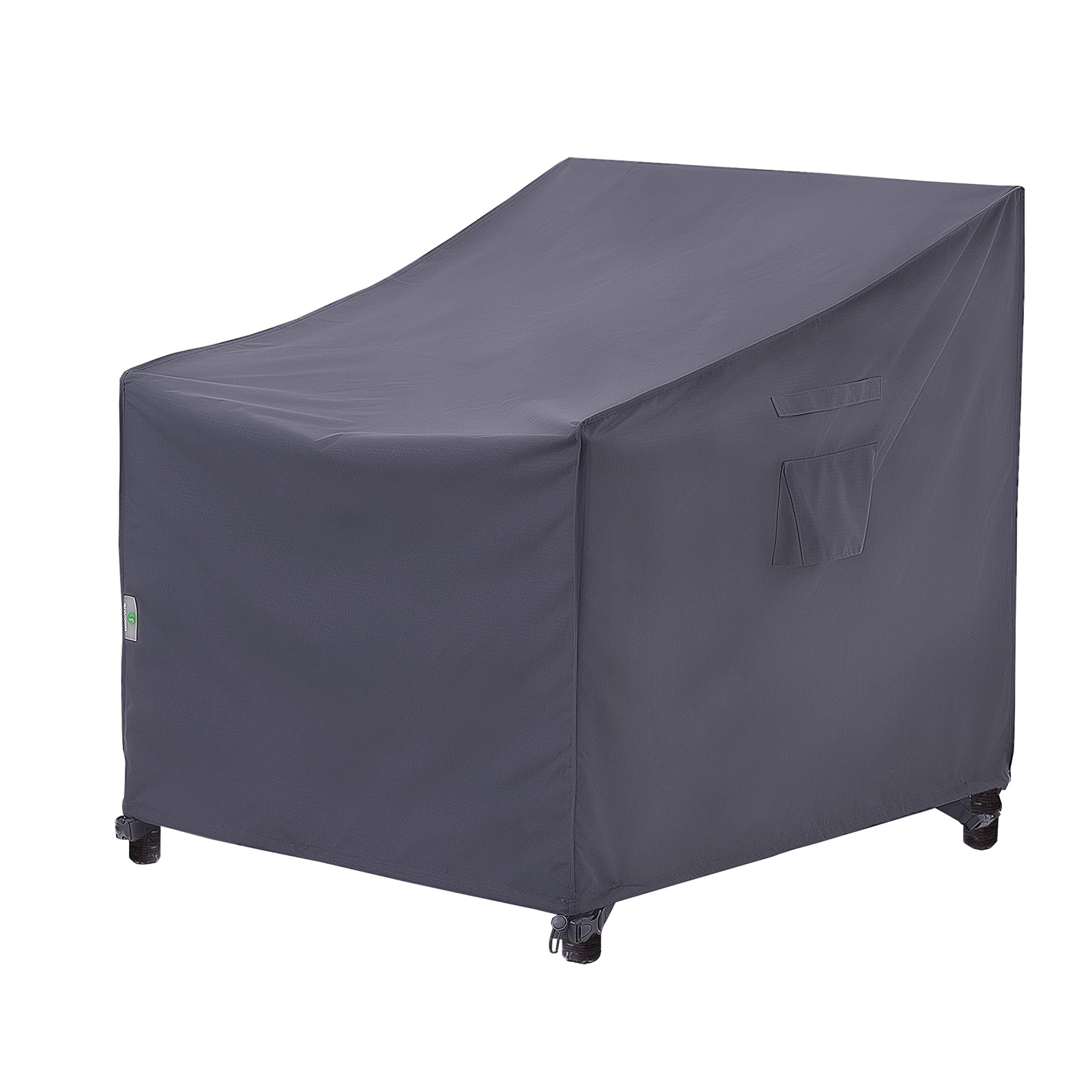 F&J Outdoors vista frontal de la funda gris protegiendo silla, protección inmediata