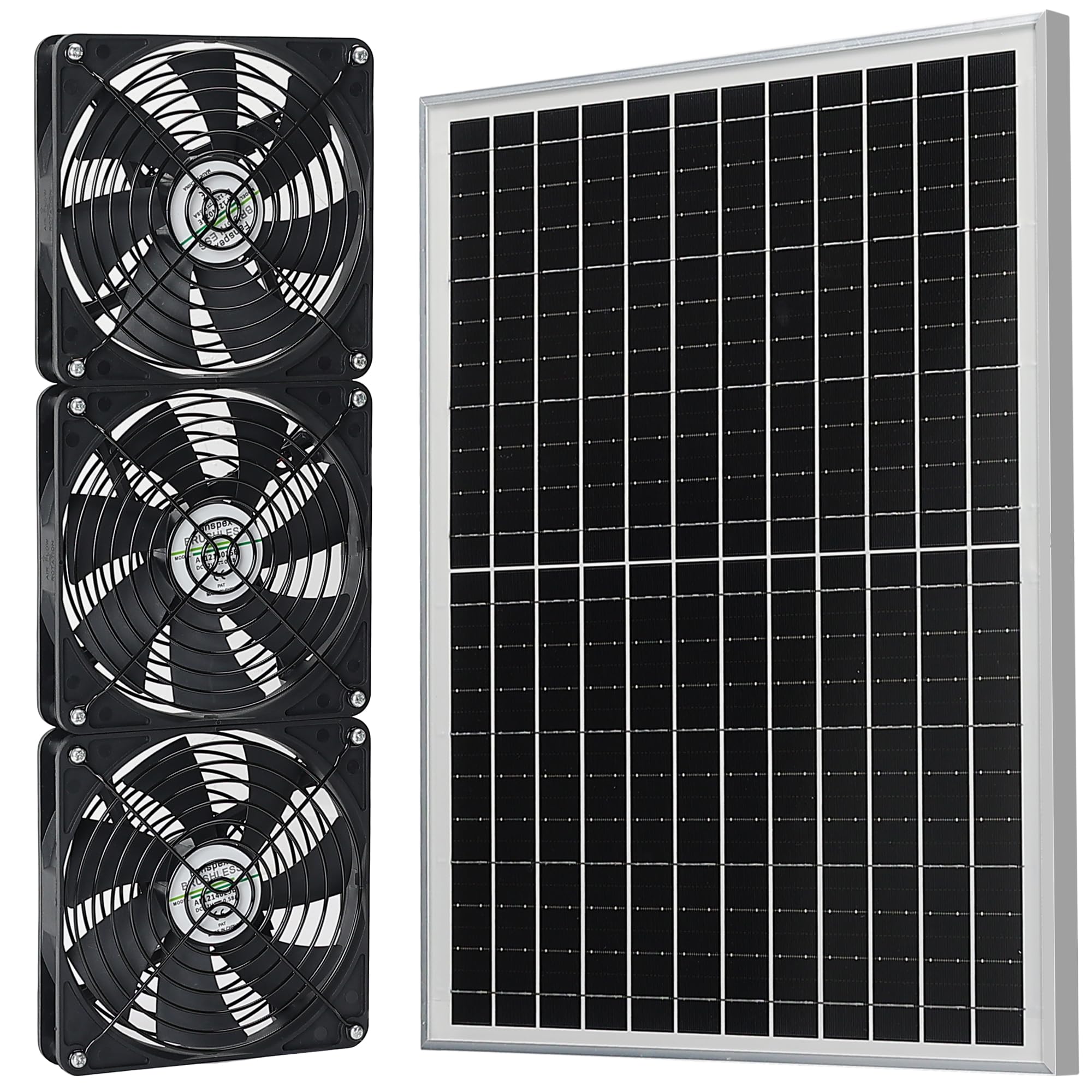 Fanspex vista frontal del panel y ventiladores, potencia solar eficiente