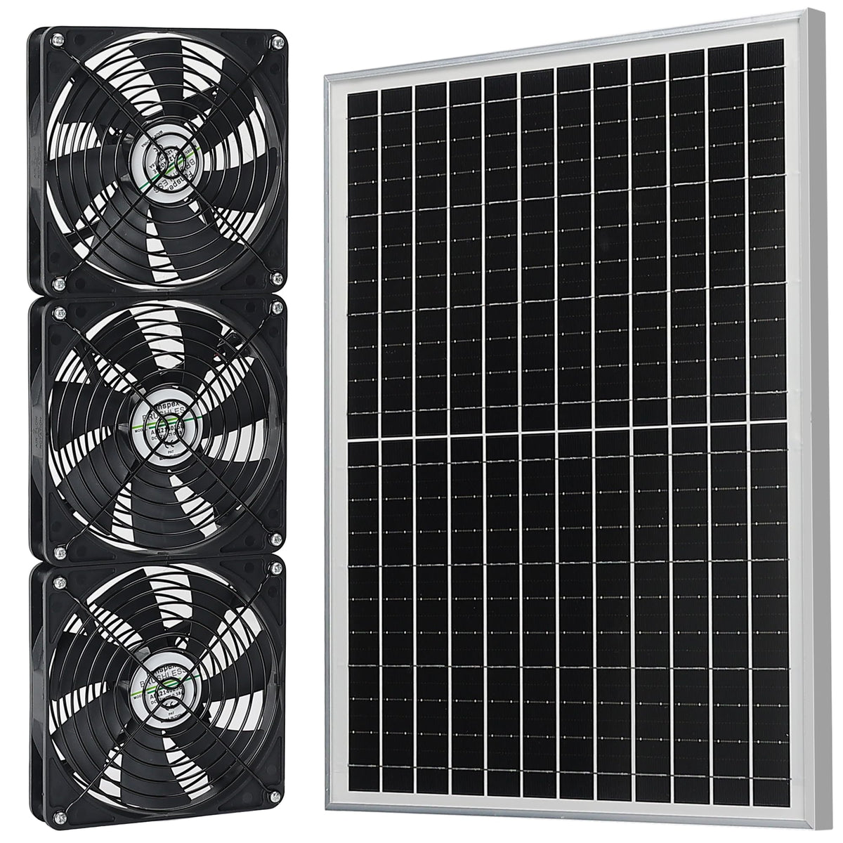 Fanspex vista frontal del panel y ventiladores, potencia solar eficiente