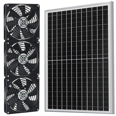 Fanspex vista frontal del panel y ventiladores, potencia solar eficiente