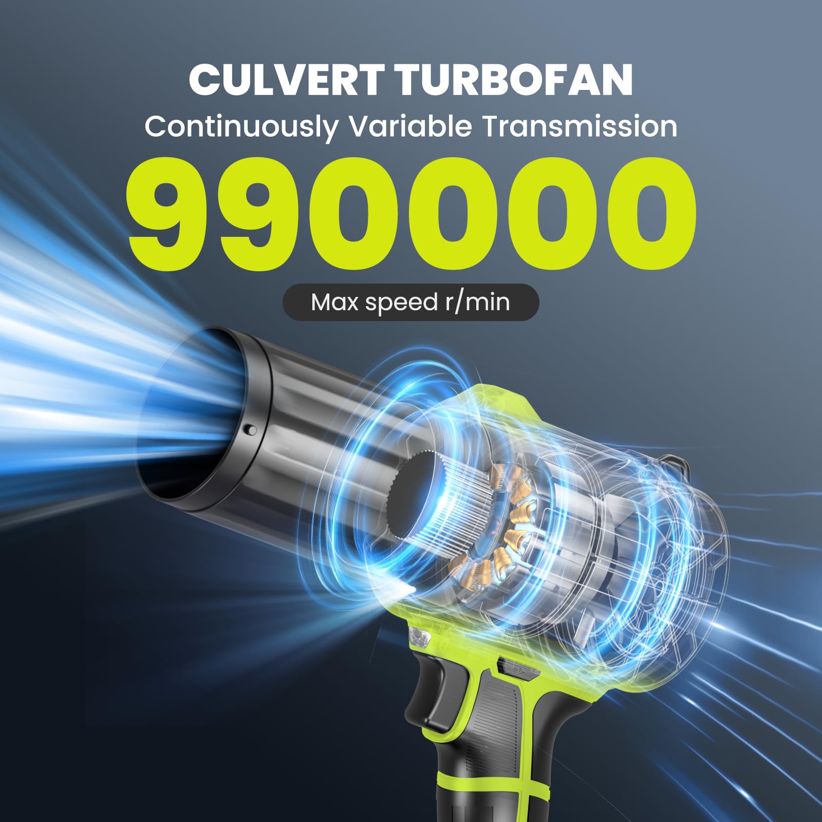 FAOGO primer plano del motor turbo 990,000 RPM que destaca potencia para hojas mojadas