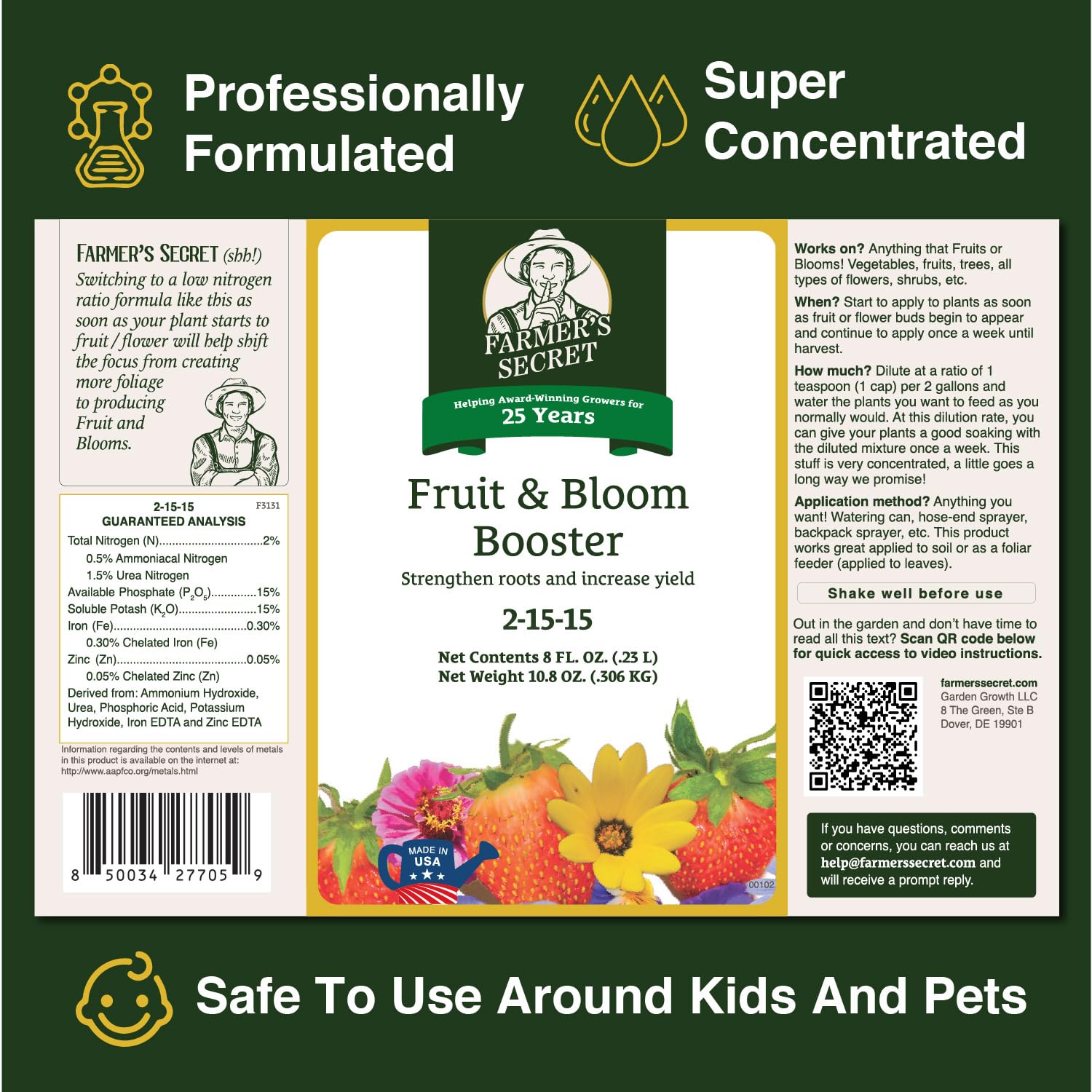 Farmer's Secret detalle del frasco concentrado útil para múltiples plantas