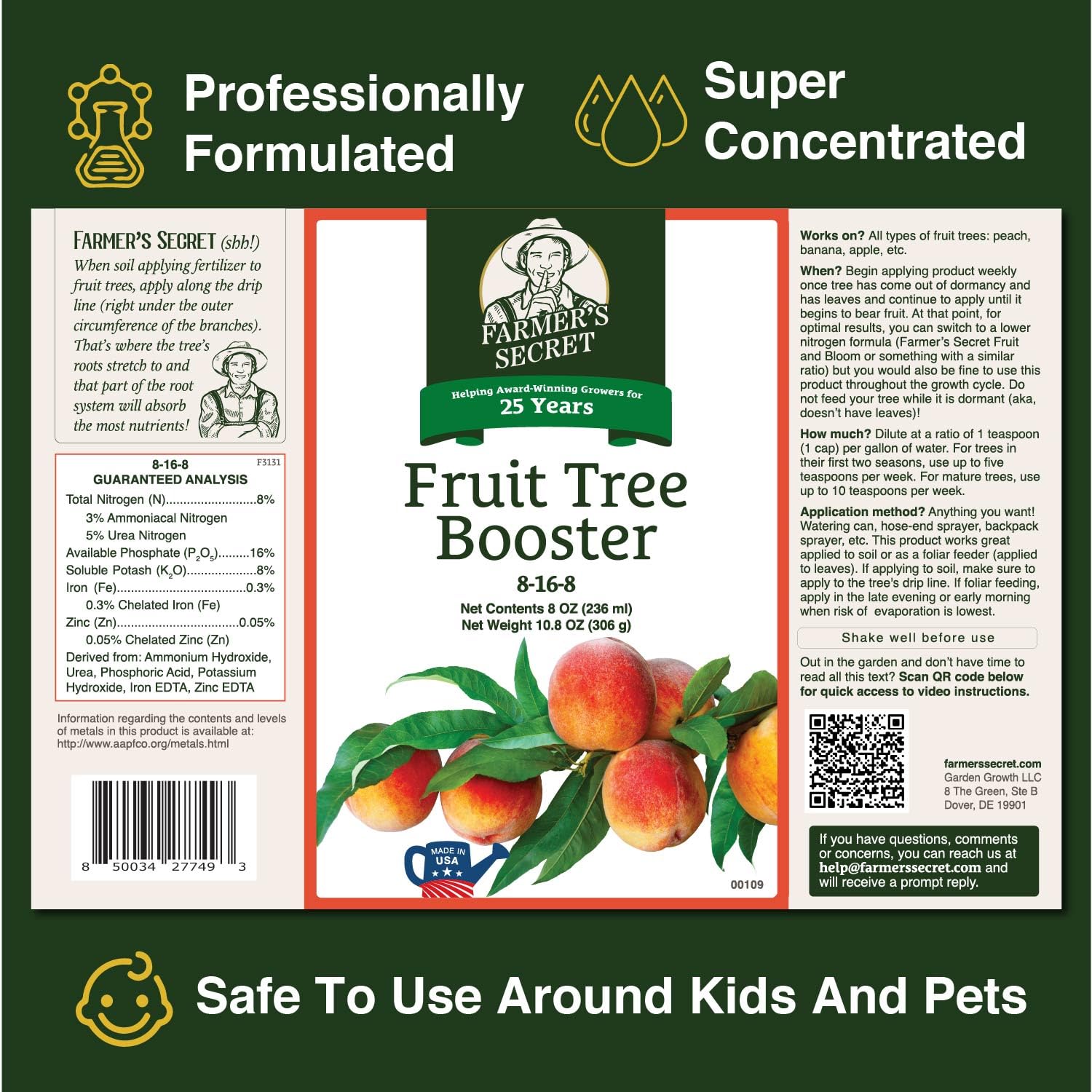 Farmer's Secret primer plano del frasco y su tapa para manejo seguro