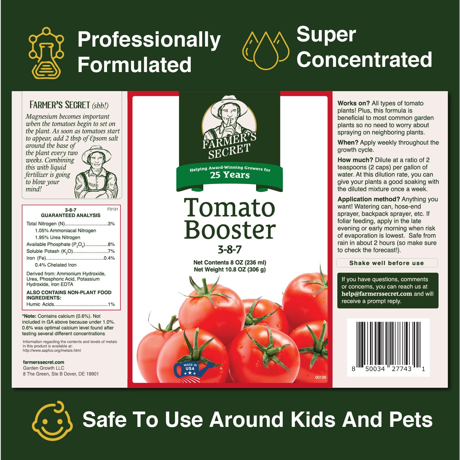Farmer's Secret detalle del rótulo con ingredientes clave para confianza y lectura rápida