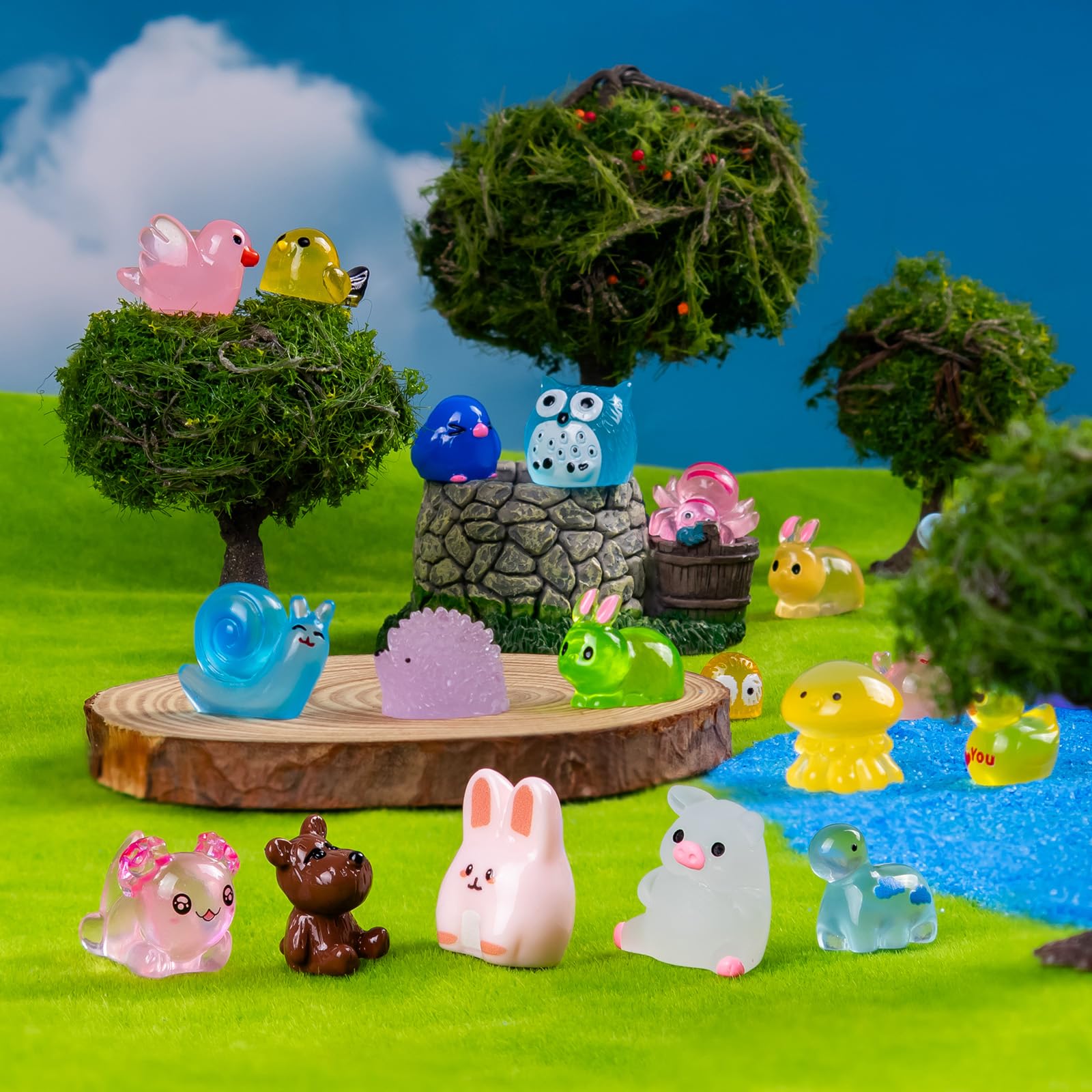 Faunamancy grupo de aves y mamíferos mostrando diversidad de especies miniatura