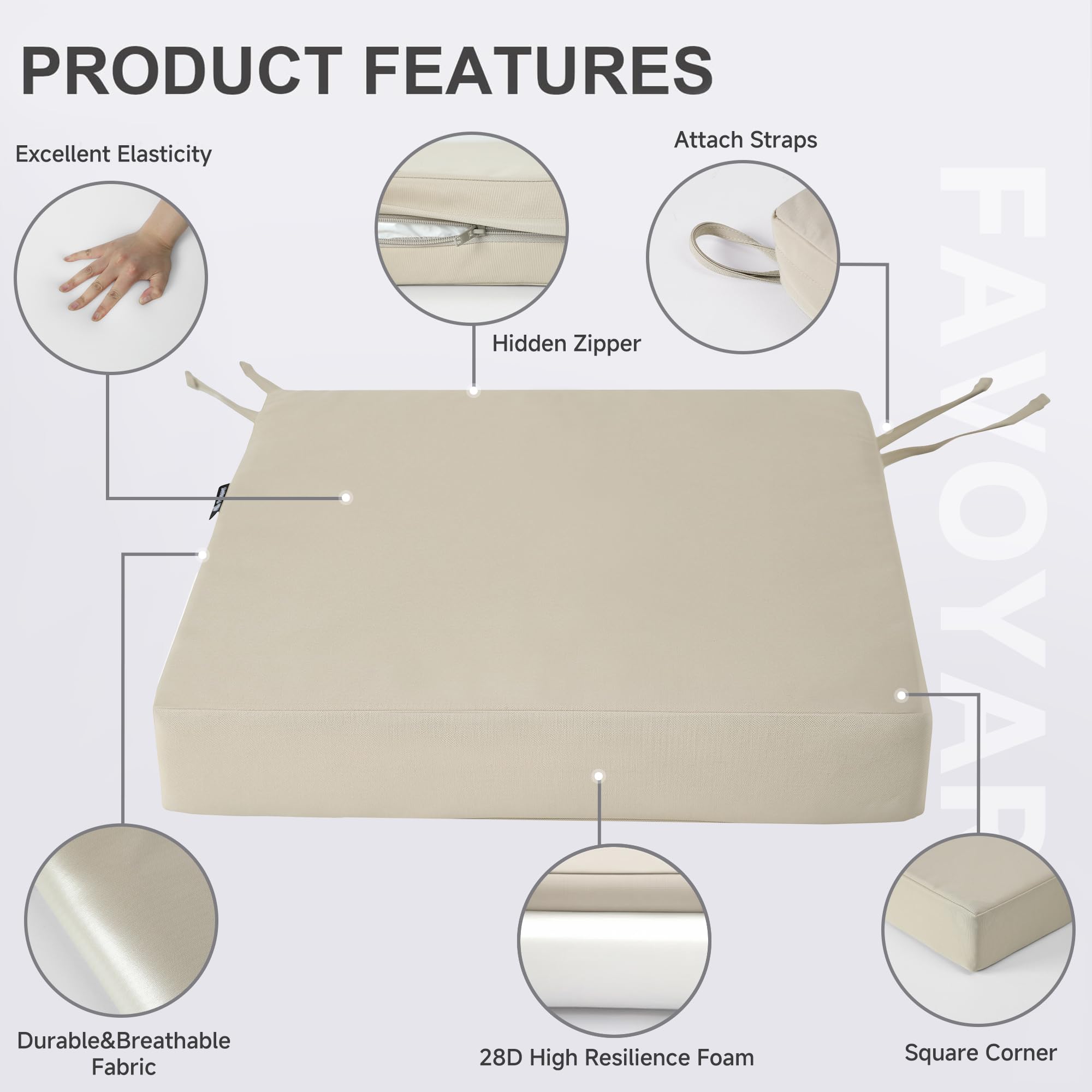 Favoyard cremallera oculta y etiqueta con dimensiones claras