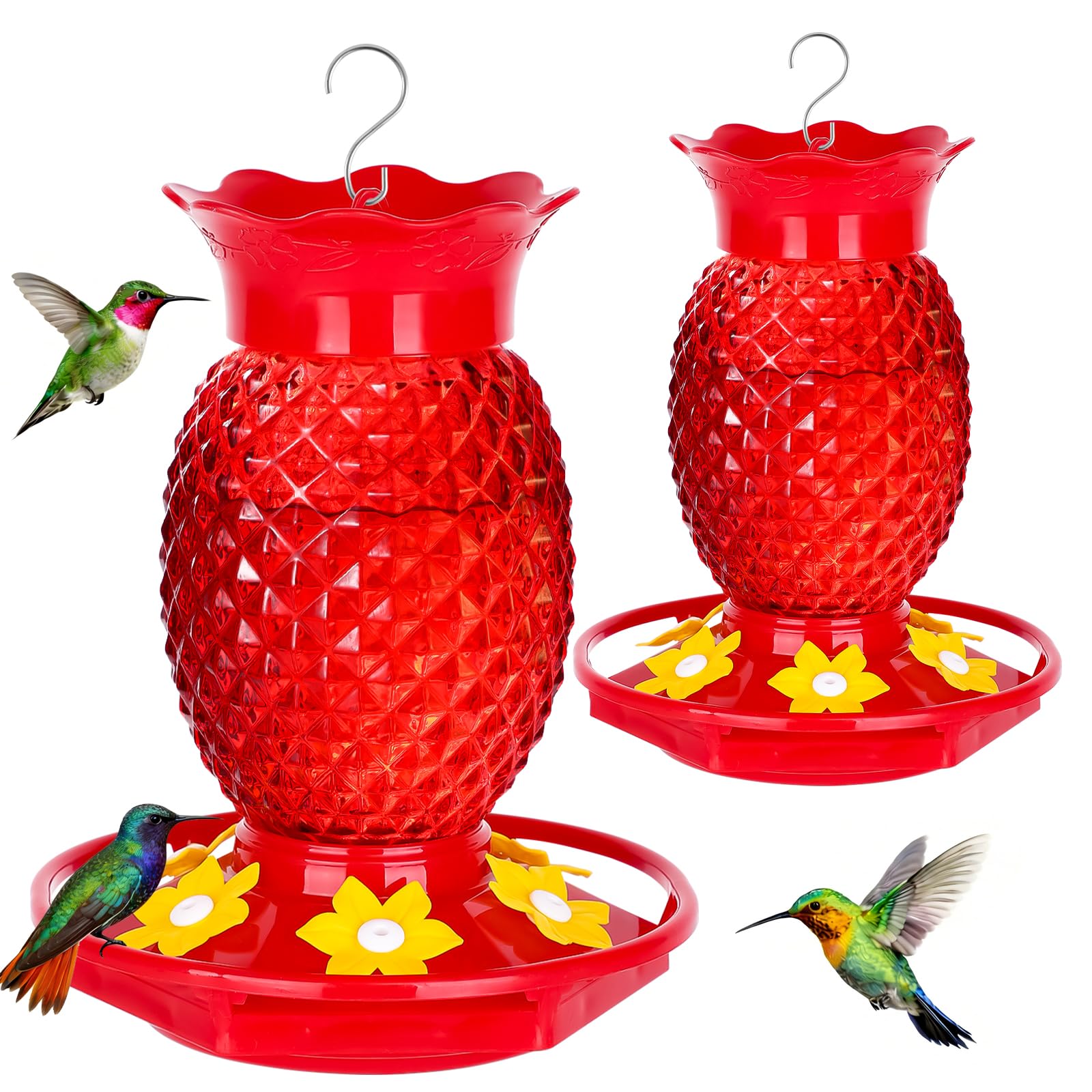 Fchstaer alimentador piña frontal rojo que atrae colibríes y decora el jardín