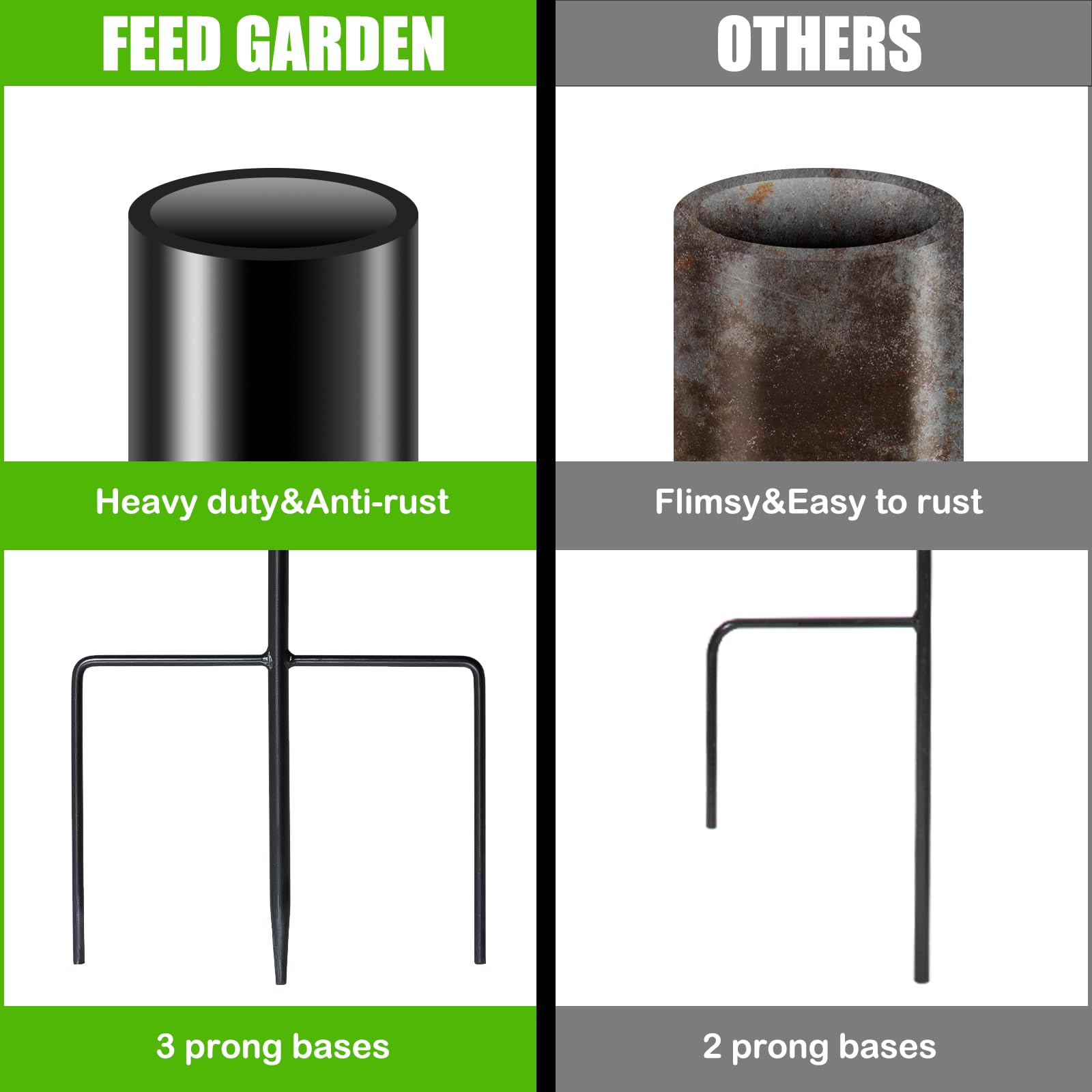 FEED GARDEN base de tres puntas ofreciendo mayor estabilidad en tierra